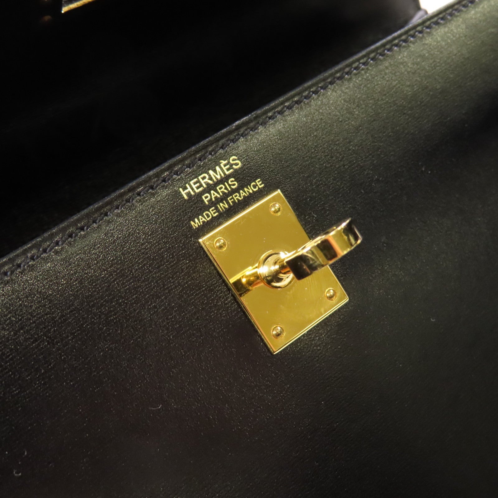 HERMES Boxcalf皮革Kelly 25金扣手挽肩背兩用袋Noir