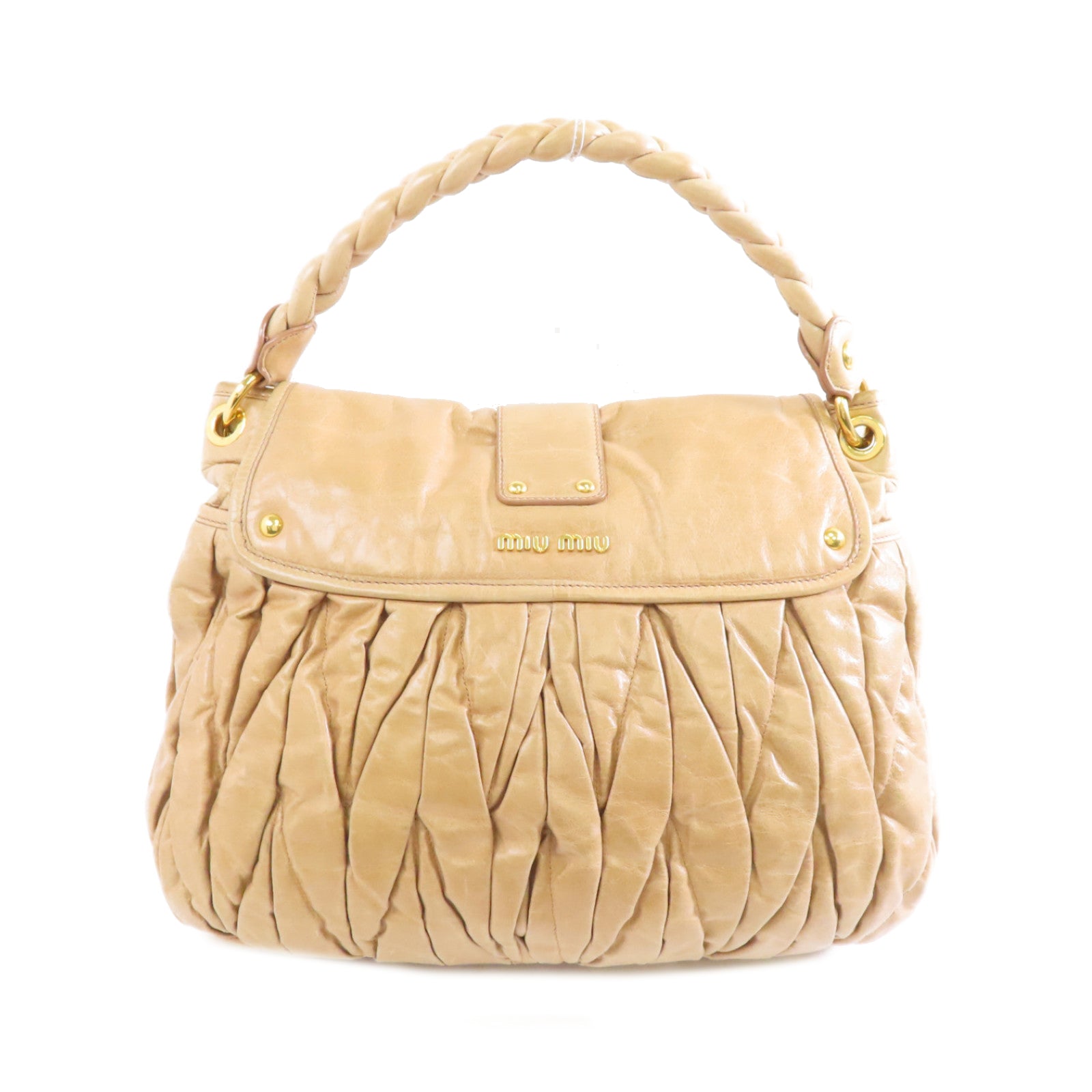 Miu Miu 皮革Matelassé Coffer金扣手挽肩背兩用袋啡色