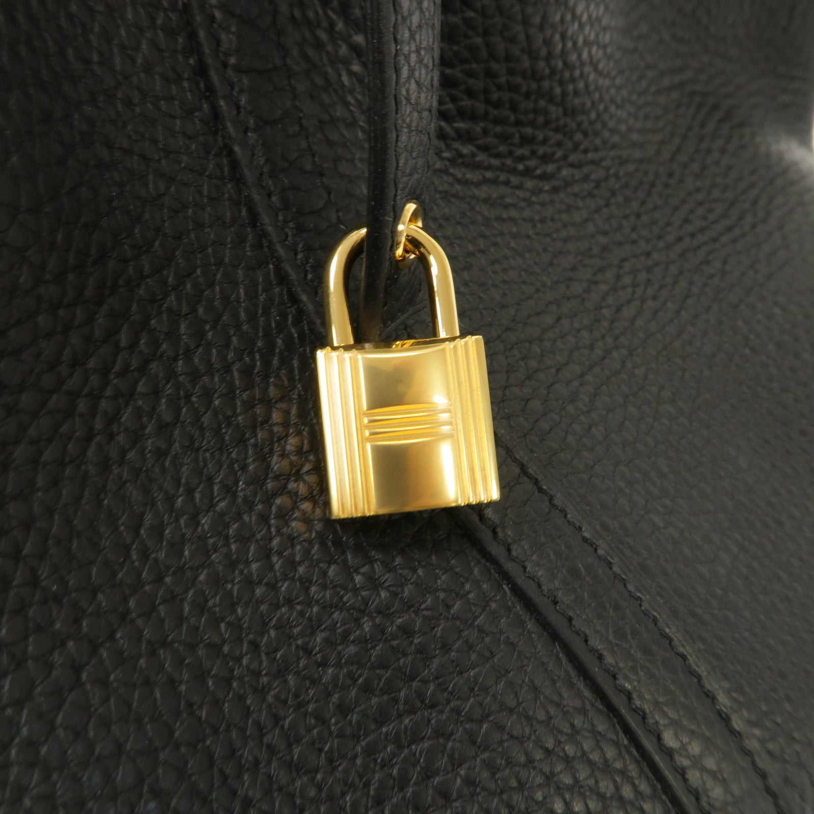 HERMES Clemence皮革Picotin MM金扣手挽袋Noir/黑色