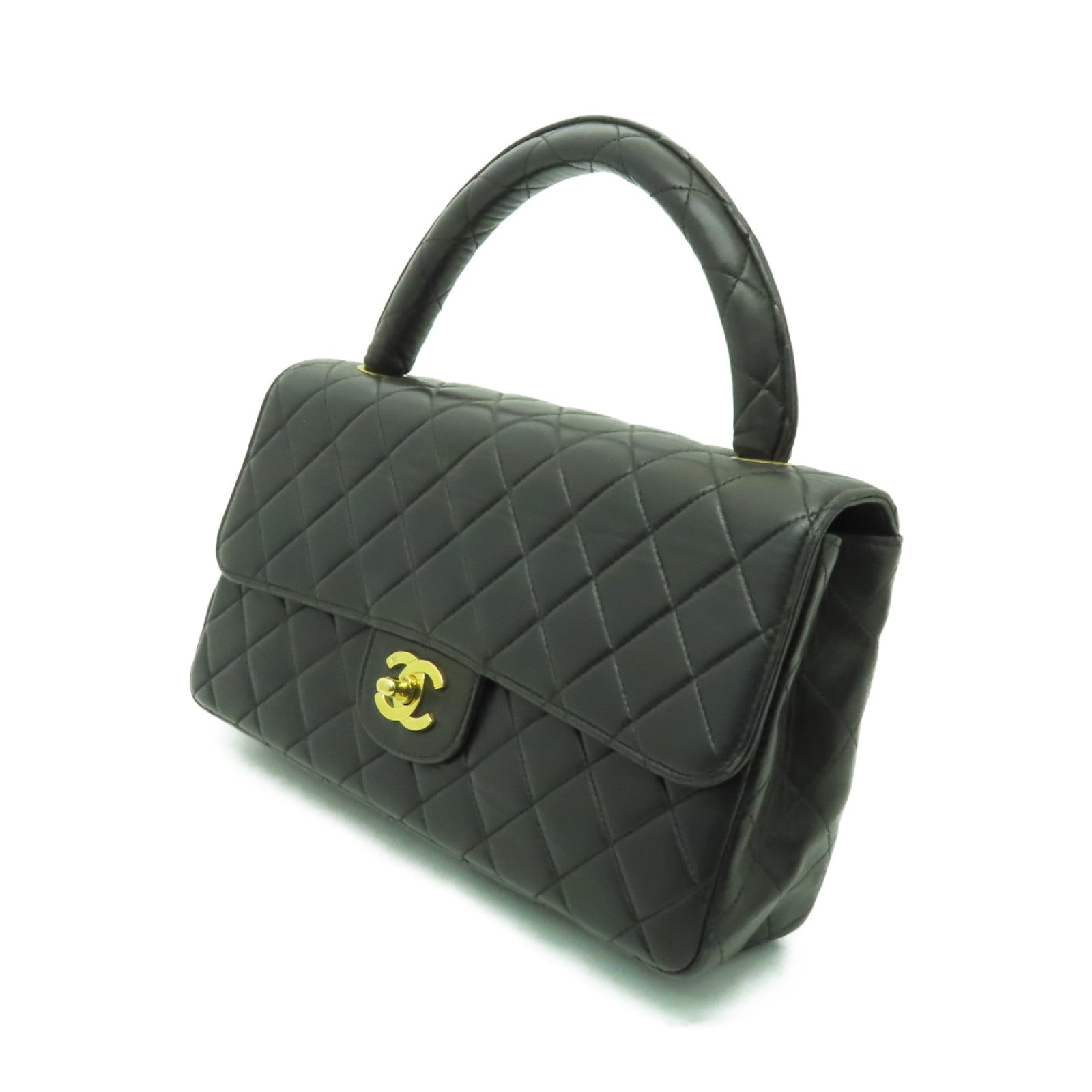 CHANEL **【清倉大減價】菱格羊皮皮革Handbag金扣手挽袋黒色