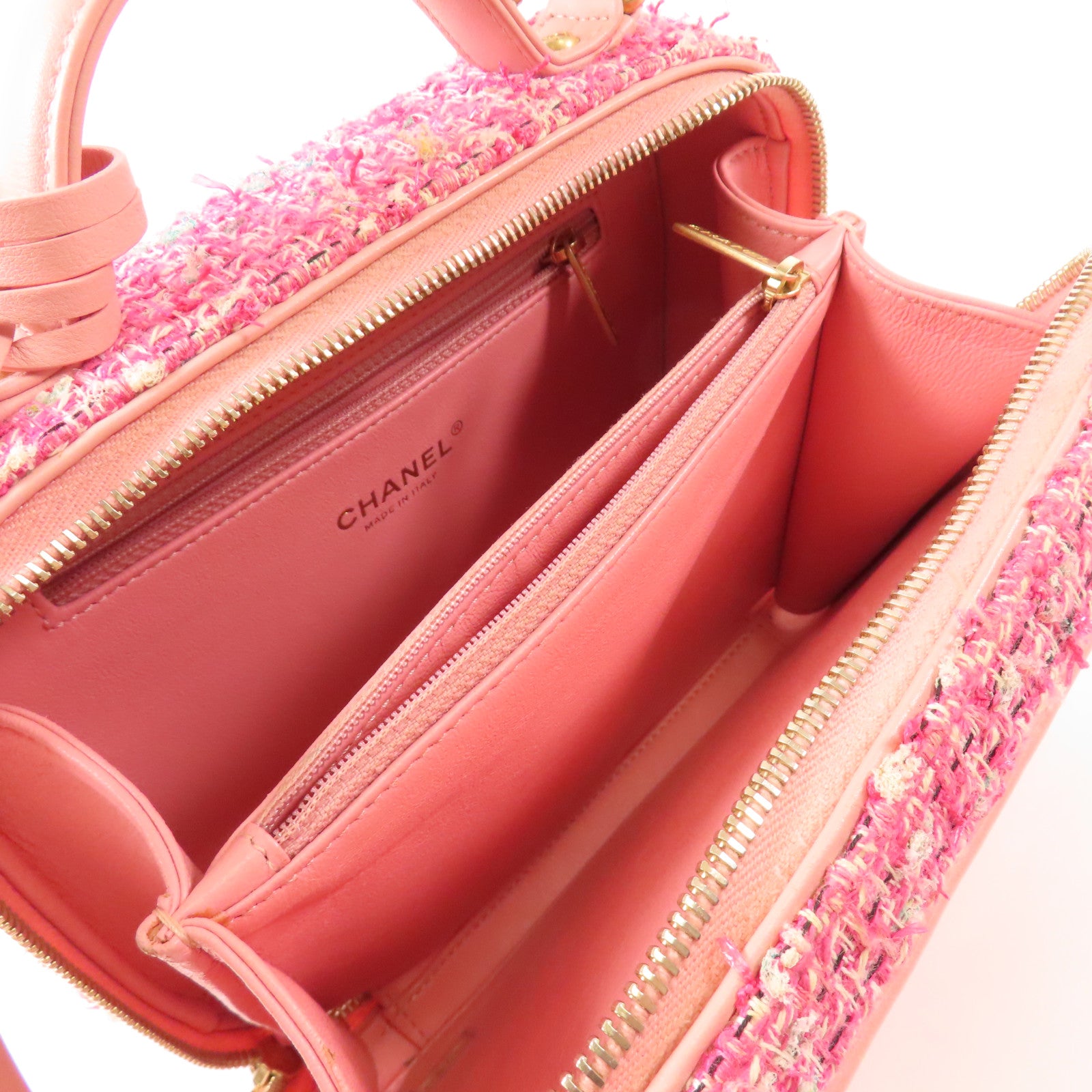 CHANEL Tweed Vanity Case金扣手挽肩背兩用袋