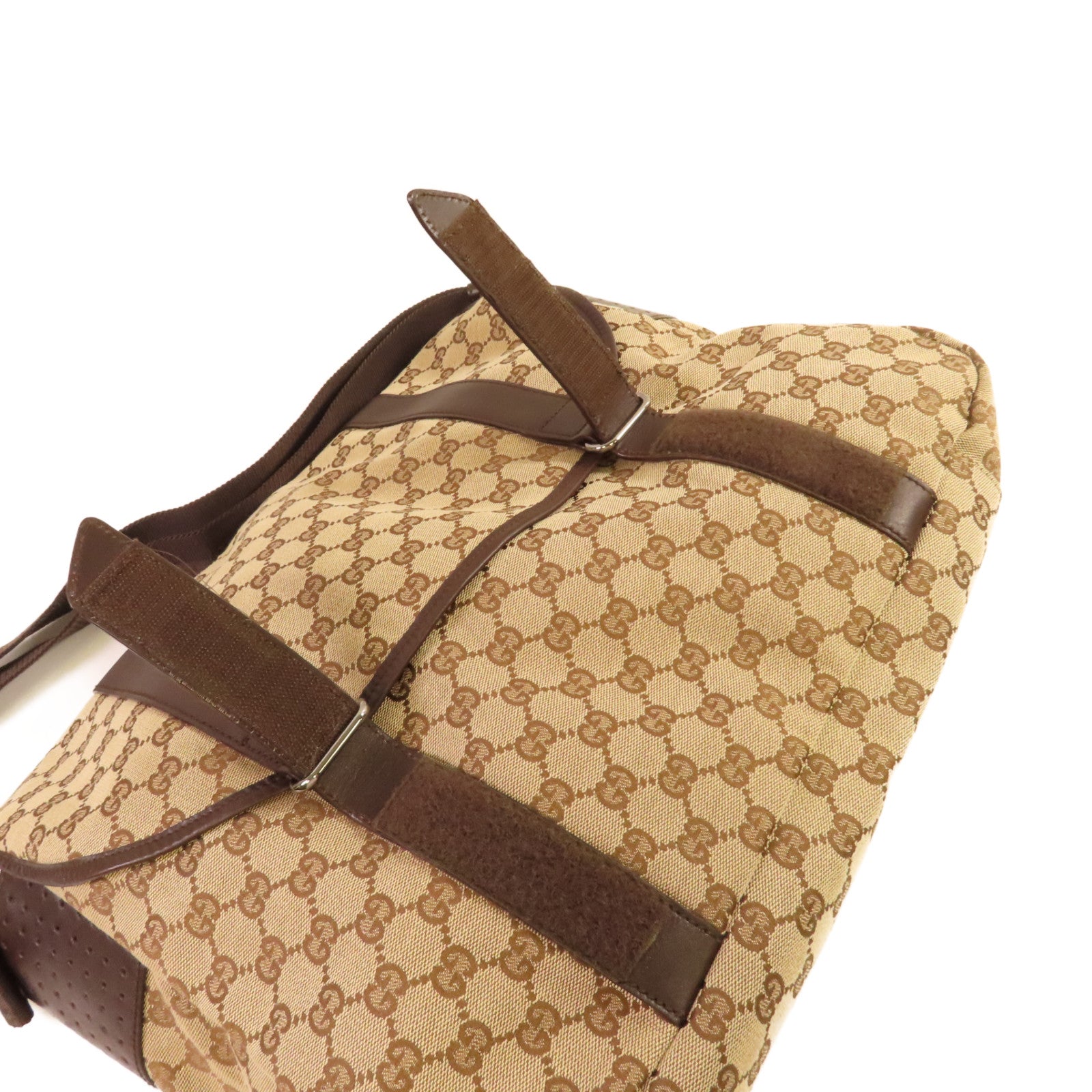 GUCCI 【激減優惠】GG帆布Messenger Bag銀扣肩背袋啡色