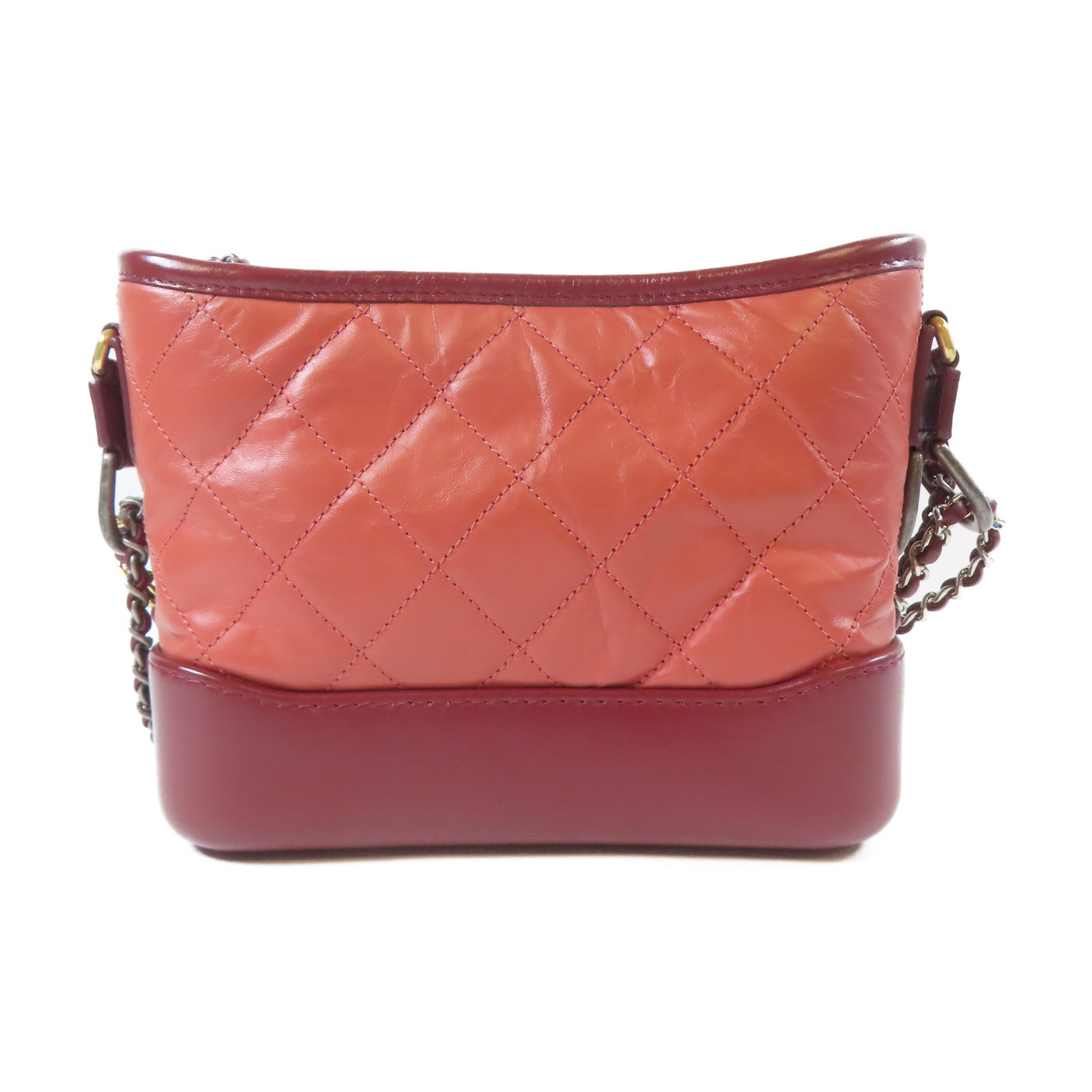 CHANEL 【激減優惠】菱格牛皮皮革Gabrielle Hobo Mini銀扣/金扣鏈帶肩背袋紅色