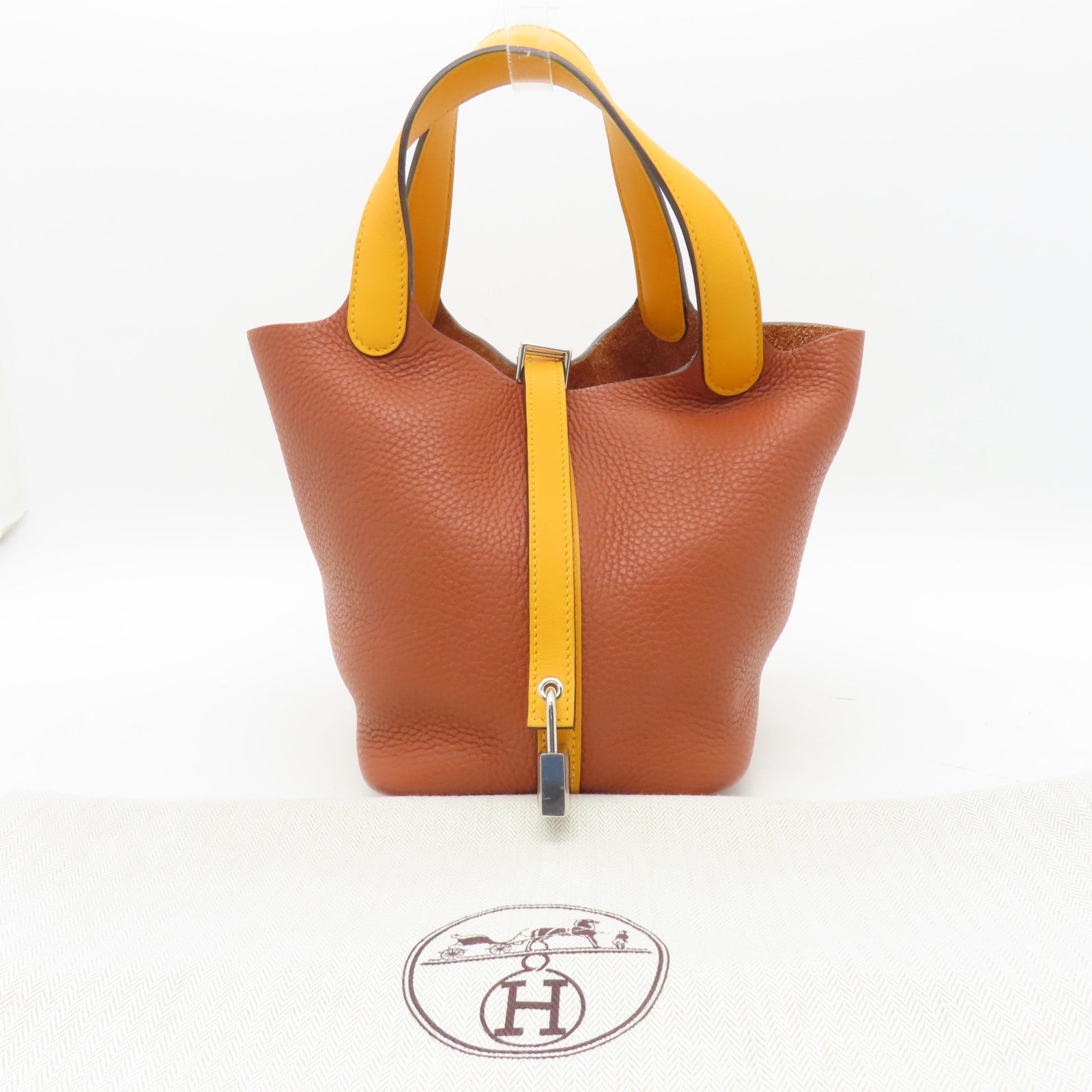HERMES 【激減優惠】Clemence Picotin PM銀扣手挽袋Cuiure南瓜色/jaune黃色