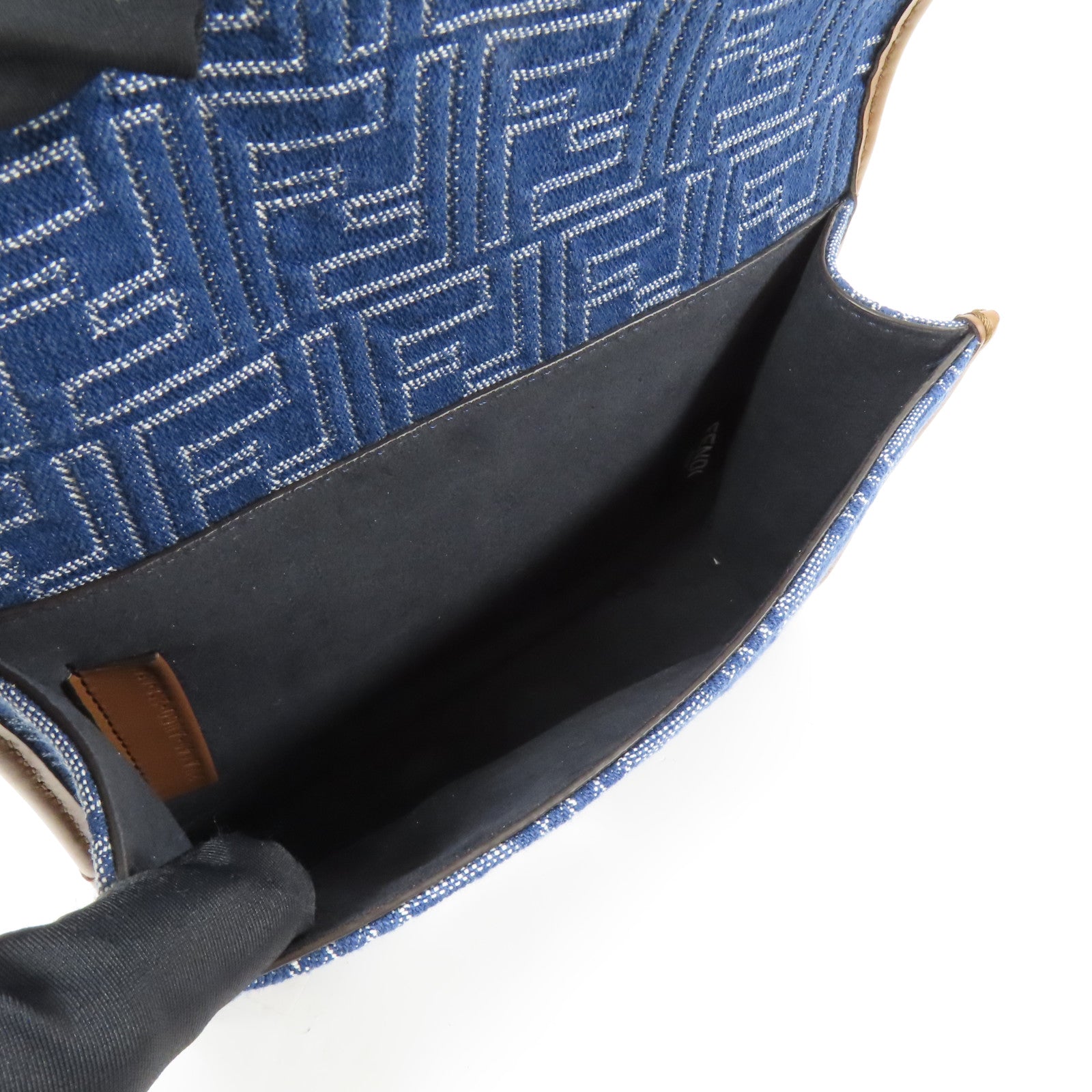 FENDI 帆布Double Baguette銀扣肩背袋藍色/棕色