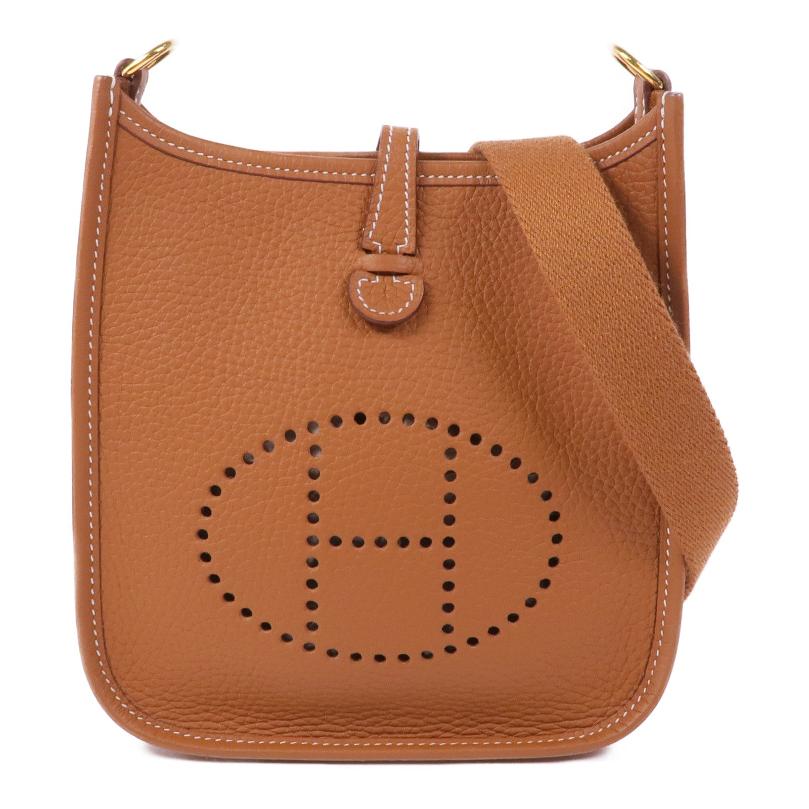 HERMES Togo皮革Evelyne TPM金扣肩背袋Golde