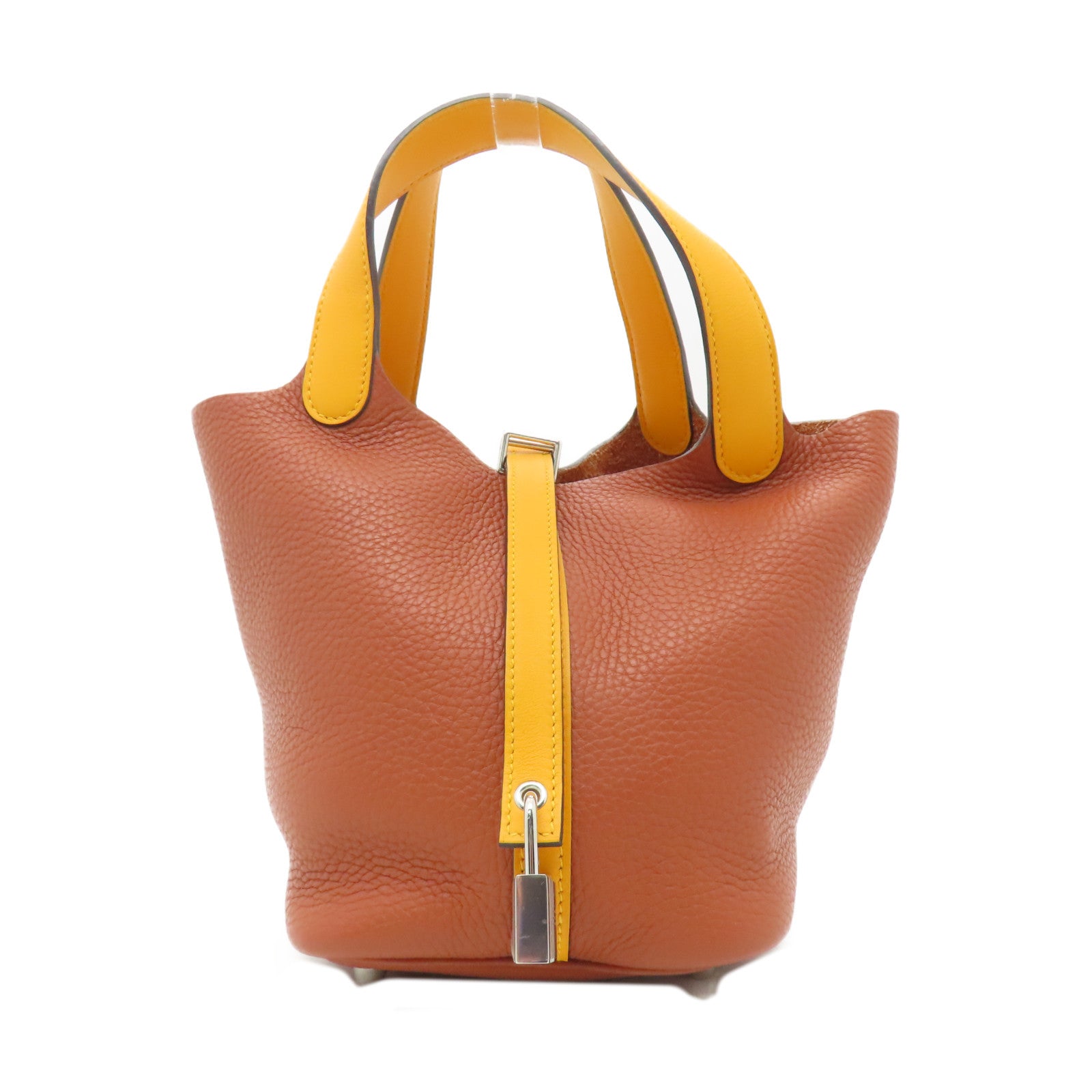 HERMES 【激減優惠】Clemence Picotin PM銀扣手挽袋Cuiure南瓜色/jaune黃色