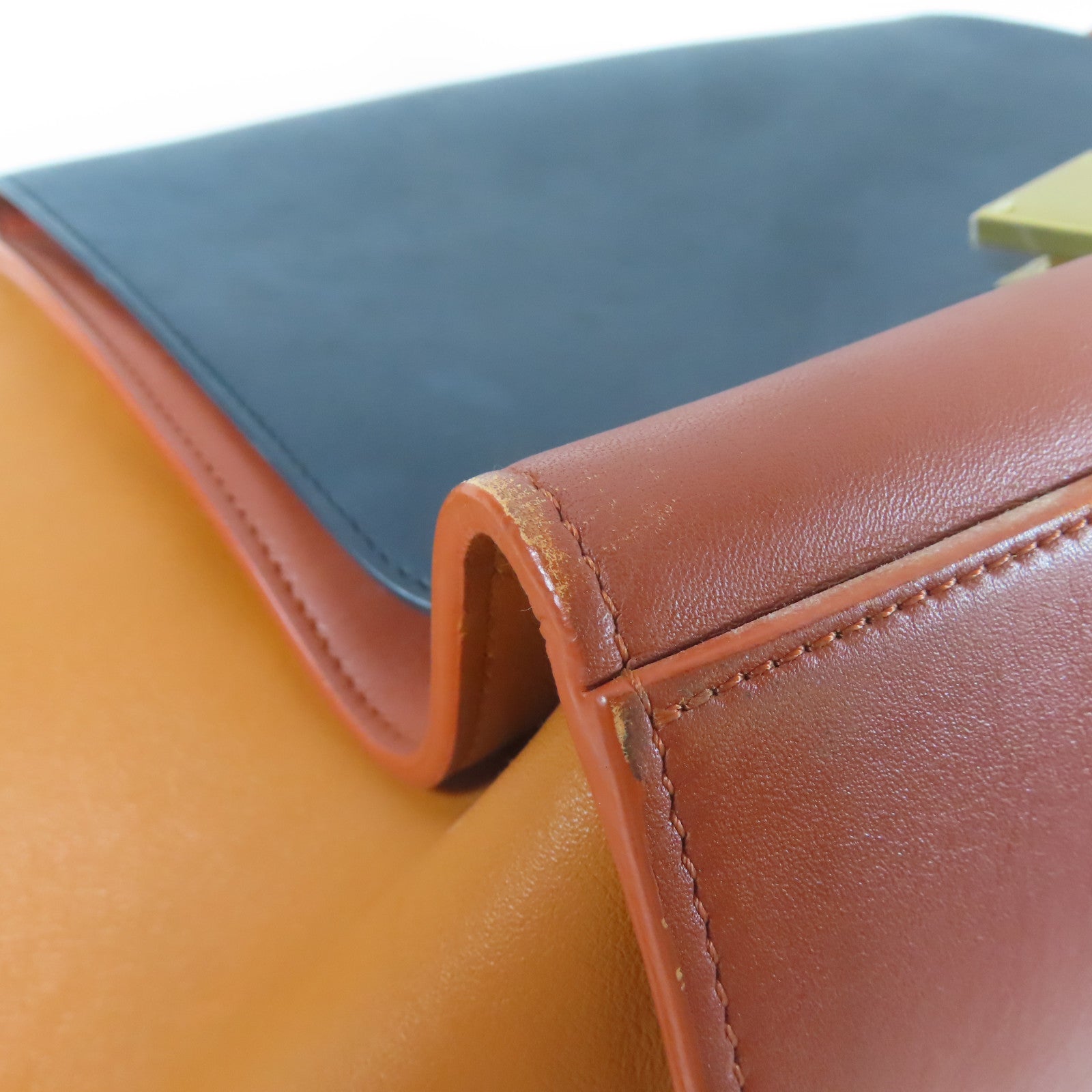 CELINE 【激減優惠】牛皮皮革Trapeze金扣手挽肩背兩用袋啡色/藍色
