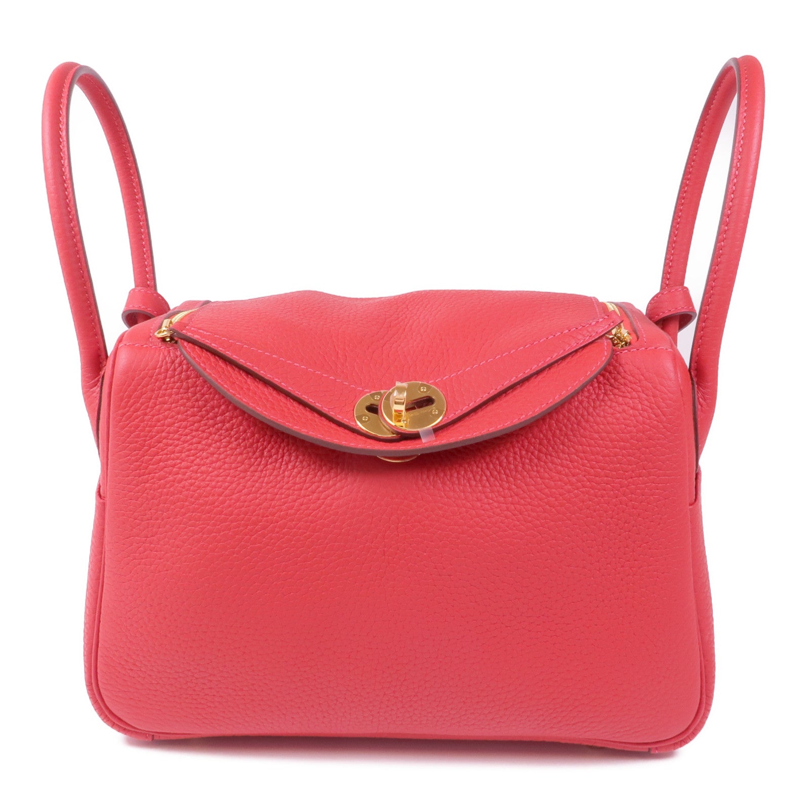 HERMES Clemence皮革Lindy 26金扣手挽肩背兩用袋Vermillon