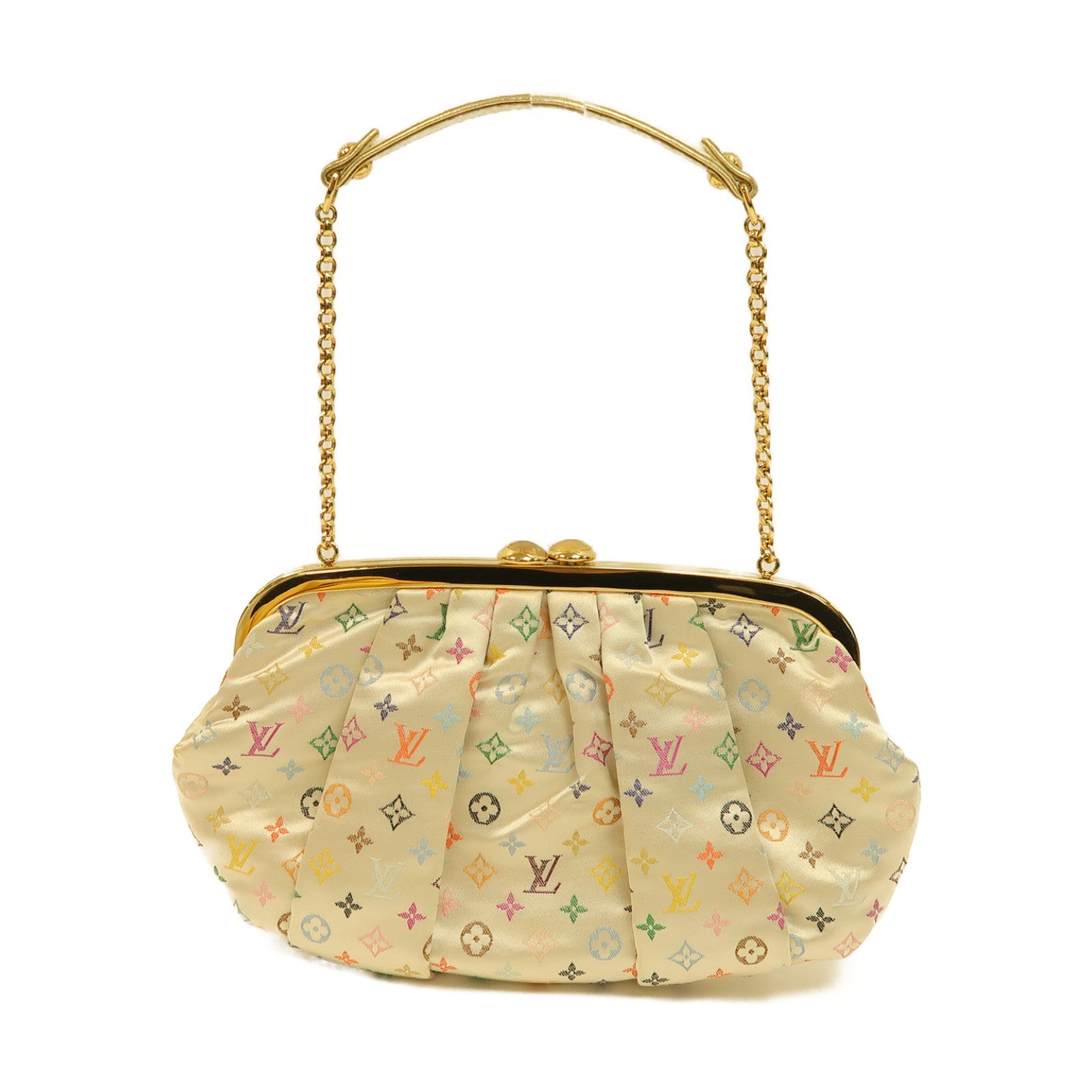 LOUIS VUITTON Monogram Satin Omoniere金扣手挽袋米白色