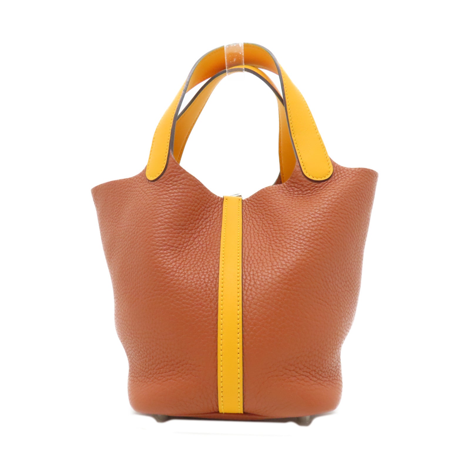 HERMES 【激減優惠】Clemence Picotin PM銀扣手挽袋Cuiure南瓜色/jaune黃色