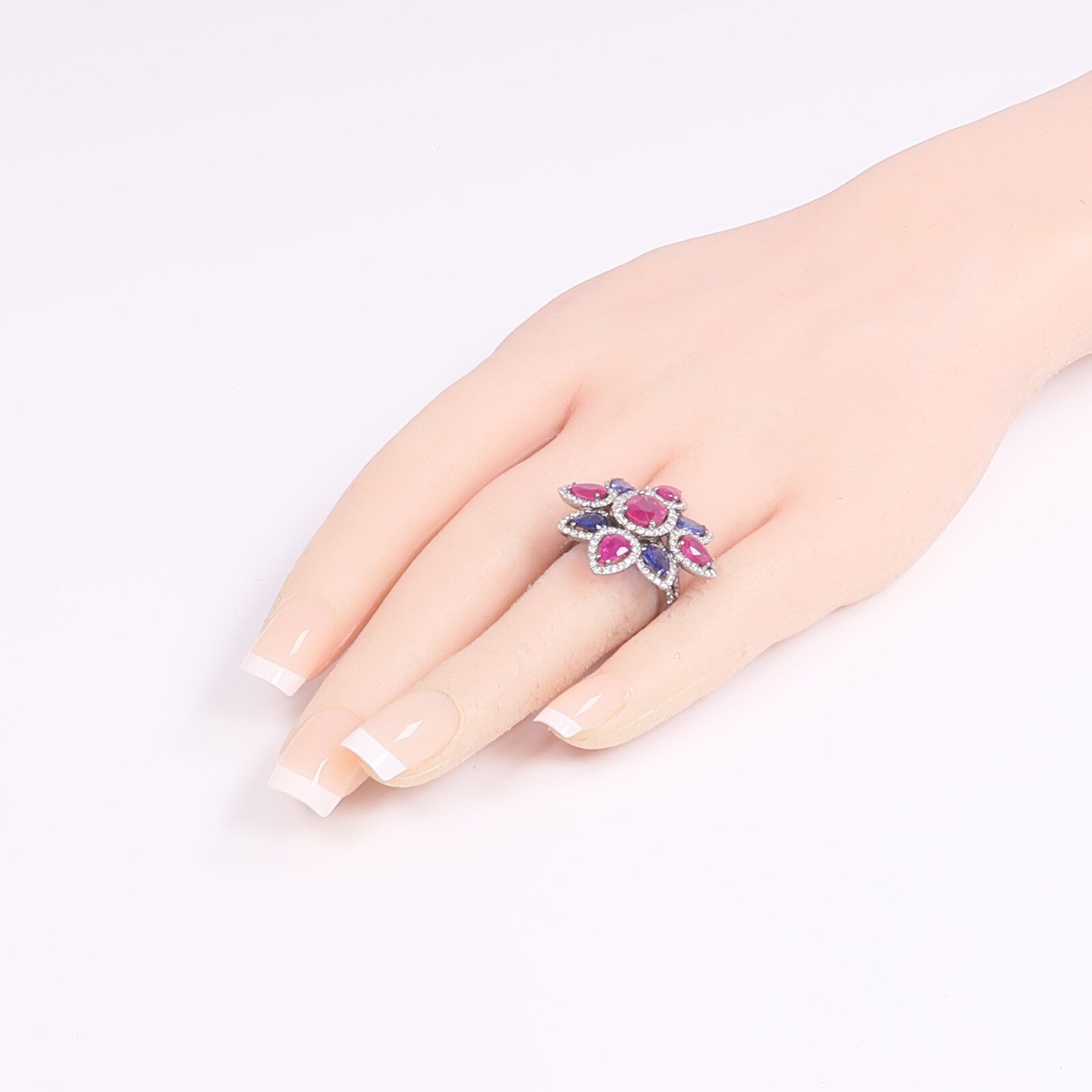 JEWELRY 18K白金Ruby Sapphire Diamond Ring紅寶石/藍寶石/鑽石戒指US#5.75
