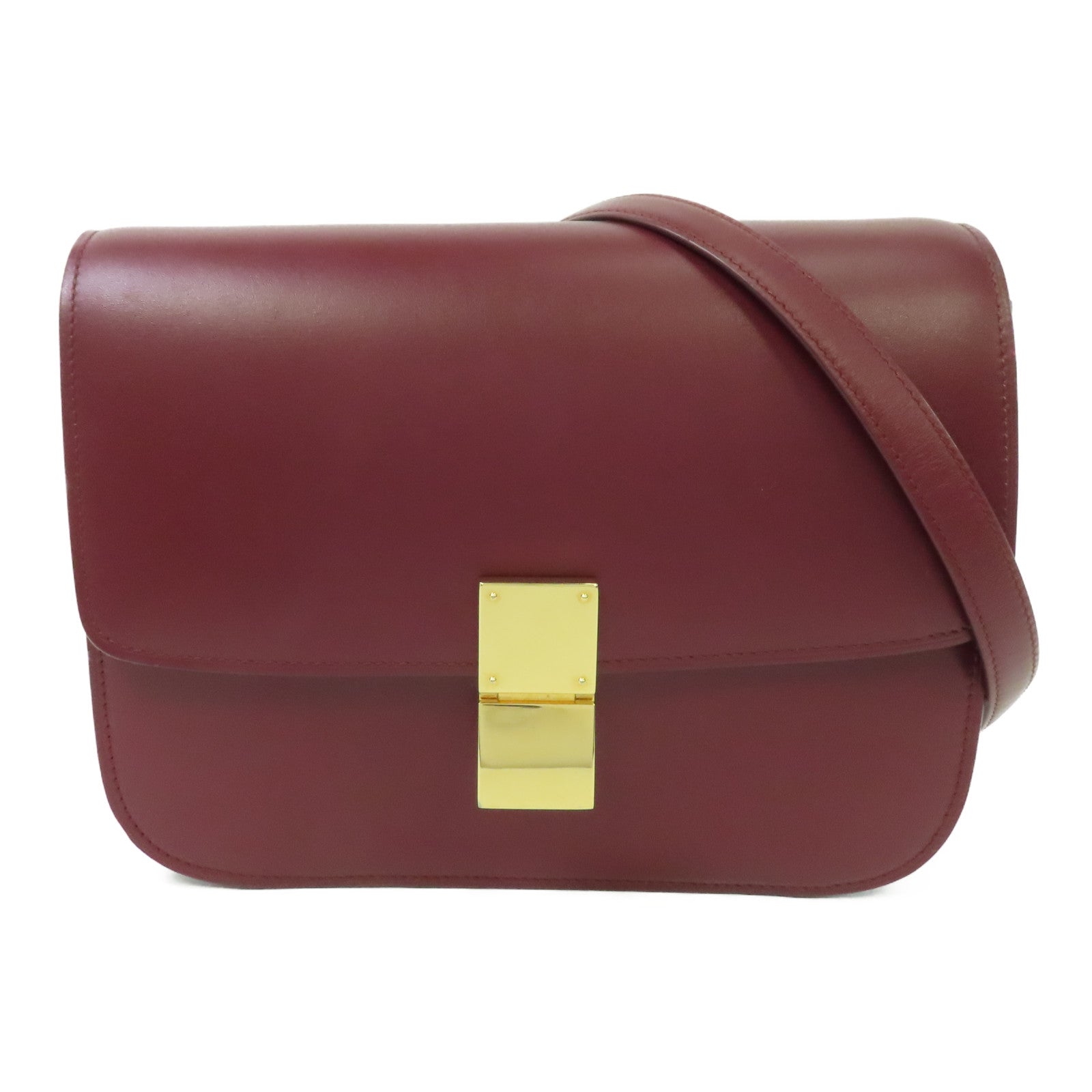 CELINE 【激減優惠】牛皮皮革Classic Box金扣肩背袋酒紅色