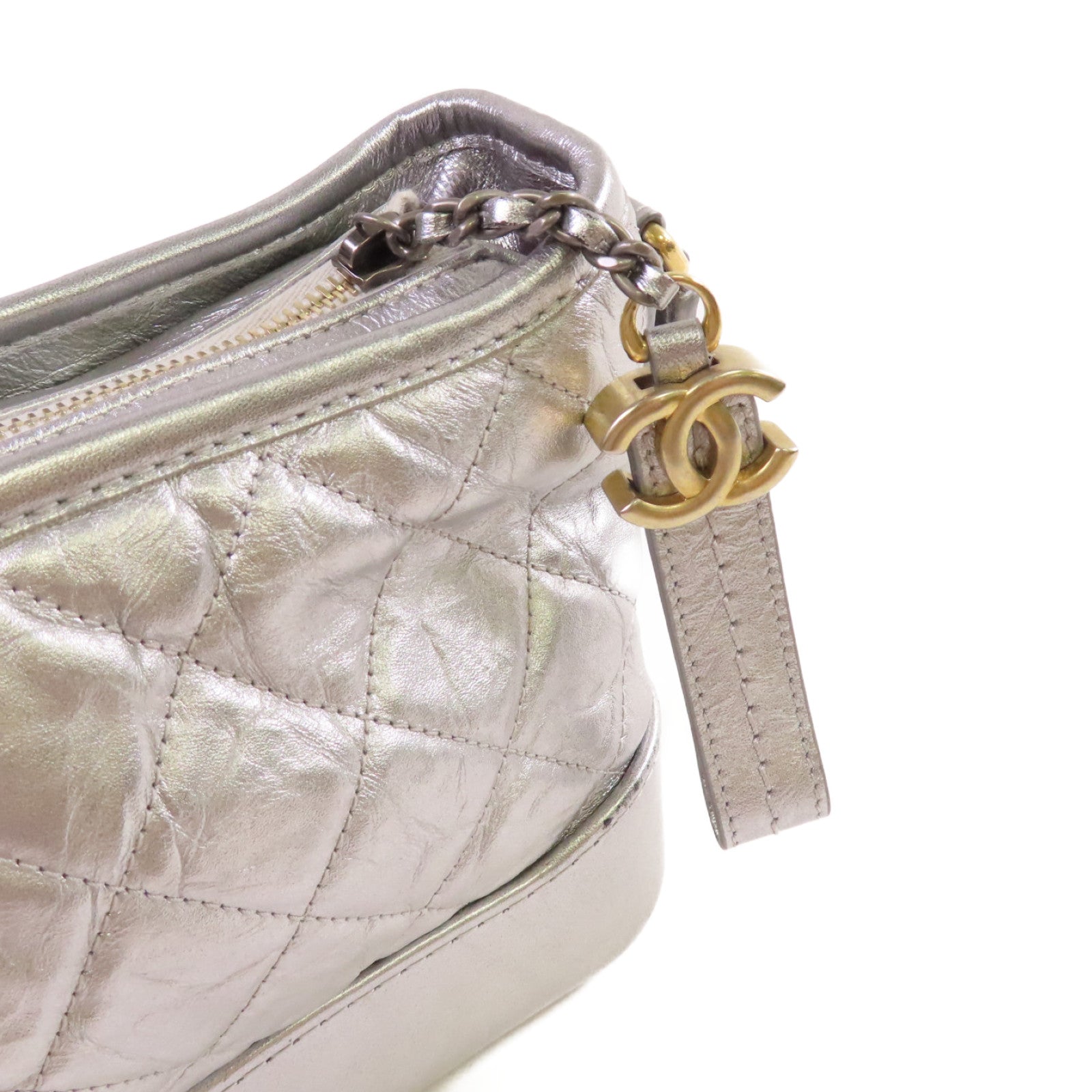 CHANEL 【激減優惠】菱格牛皮皮革Gabrielle Small Chain Shoulder Bag鏈帶肩背袋銀色