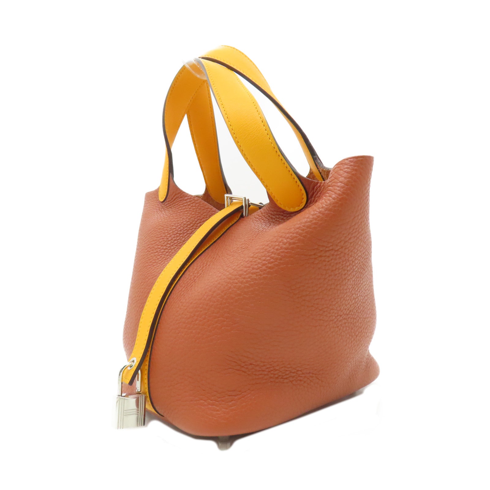 HERMES 【激減優惠】Clemence Picotin PM銀扣手挽袋Cuiure南瓜色/jaune黃色