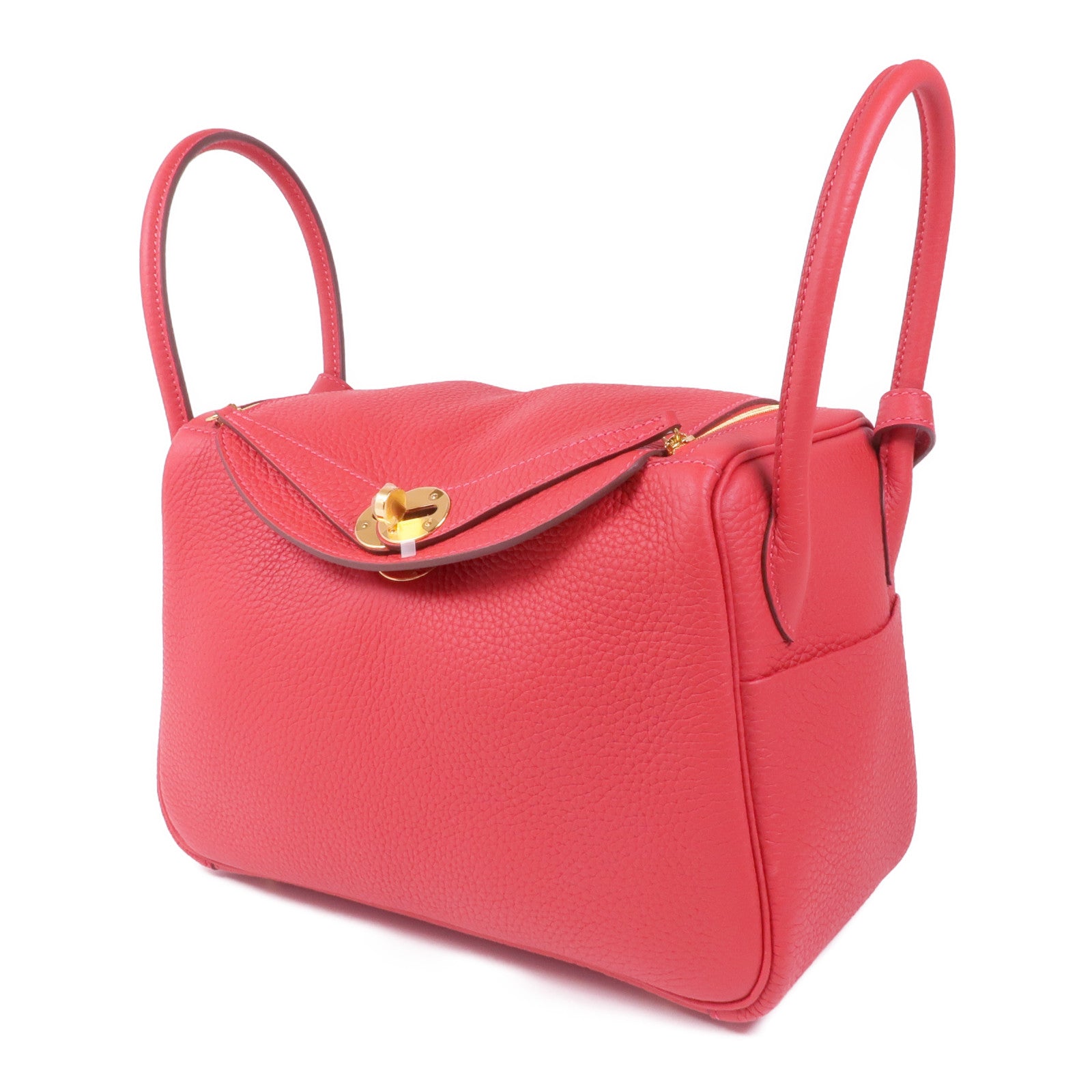 HERMES Clemence皮革Lindy 26金扣手挽肩背兩用袋Vermillon