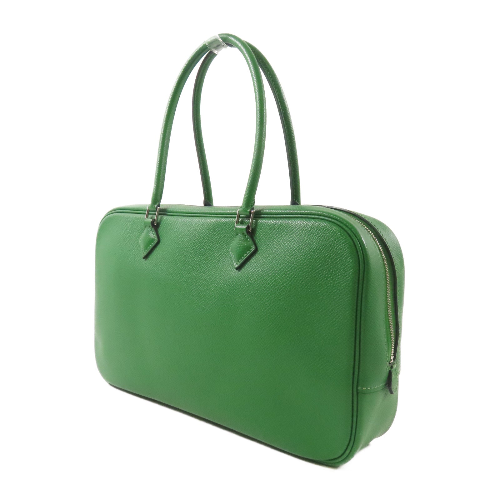 HERMES Epsom皮革Plume 28銀扣手挽袋Vert Bengale Emerald