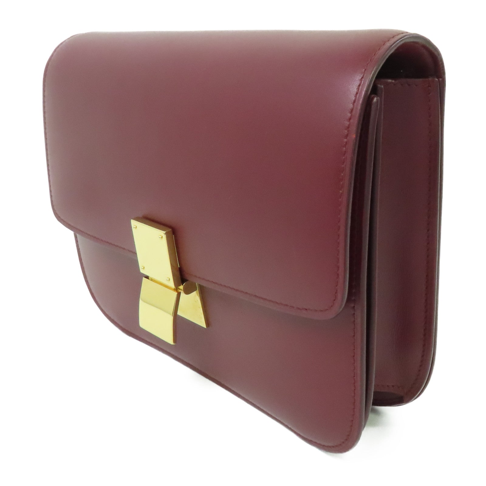 CELINE 【激減優惠】牛皮皮革Classic Box金扣肩背袋酒紅色