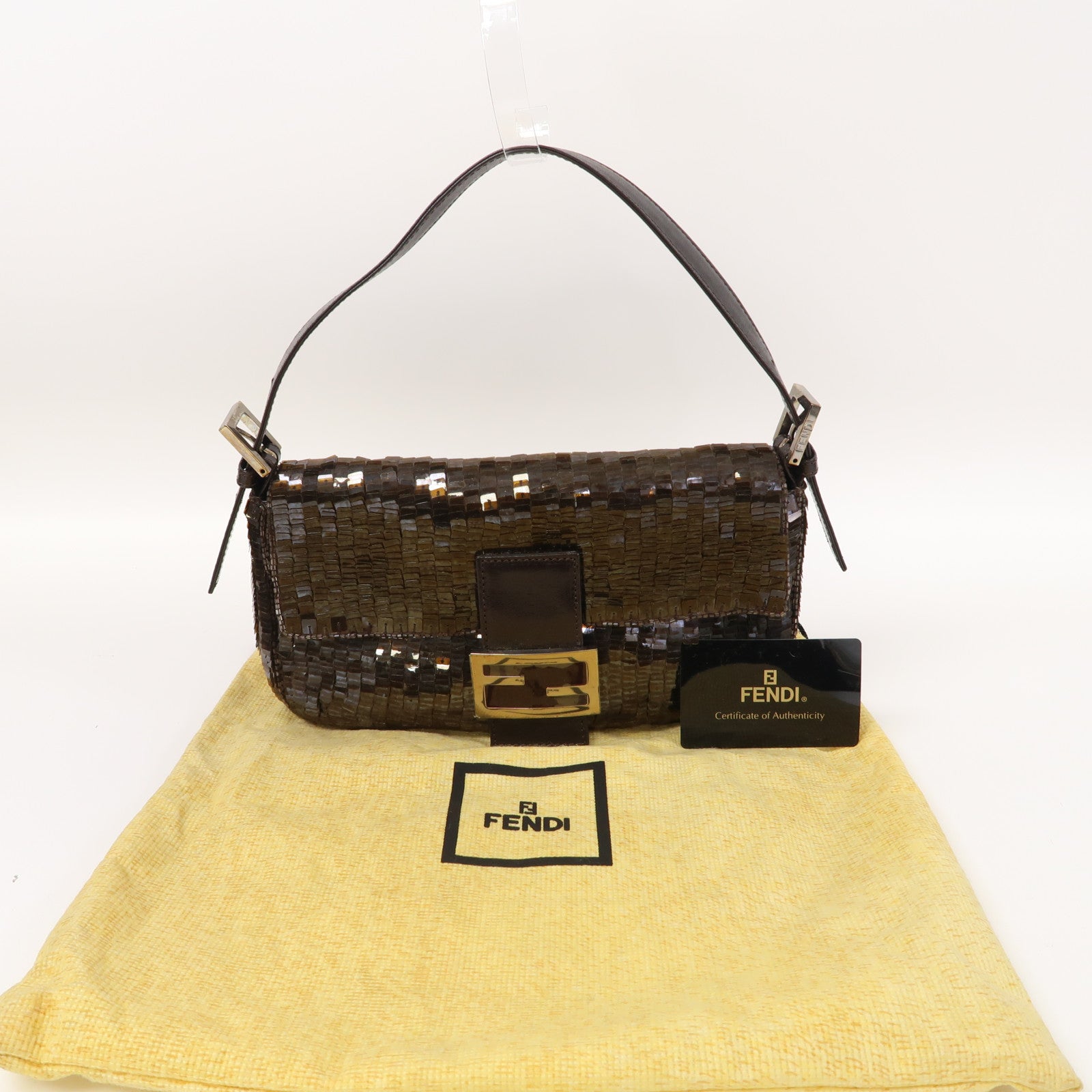FENDI 珠片Baguette金扣肩背袋啡色