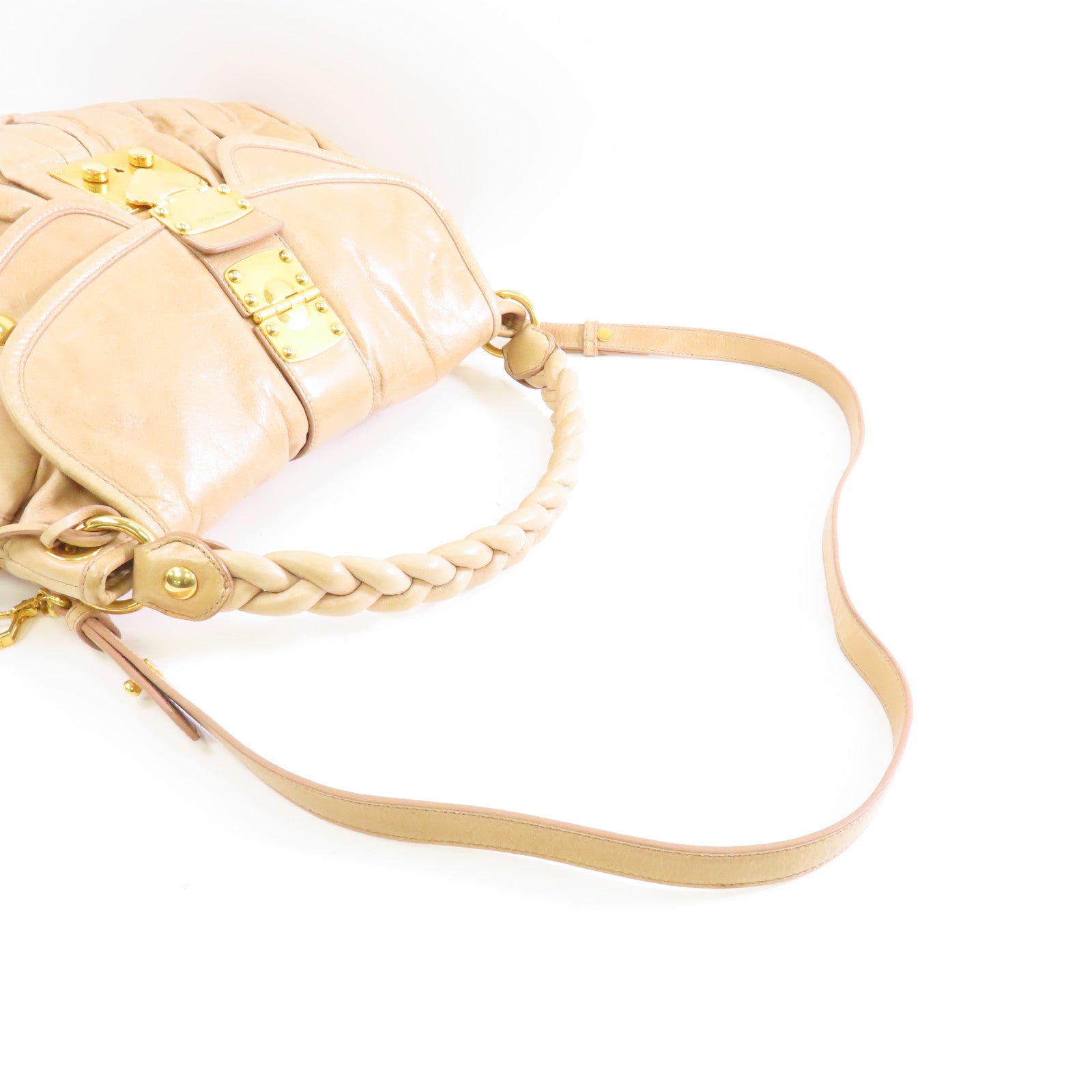 Miu Miu 皮革Matelassé Coffer金扣手挽肩背兩用袋啡色