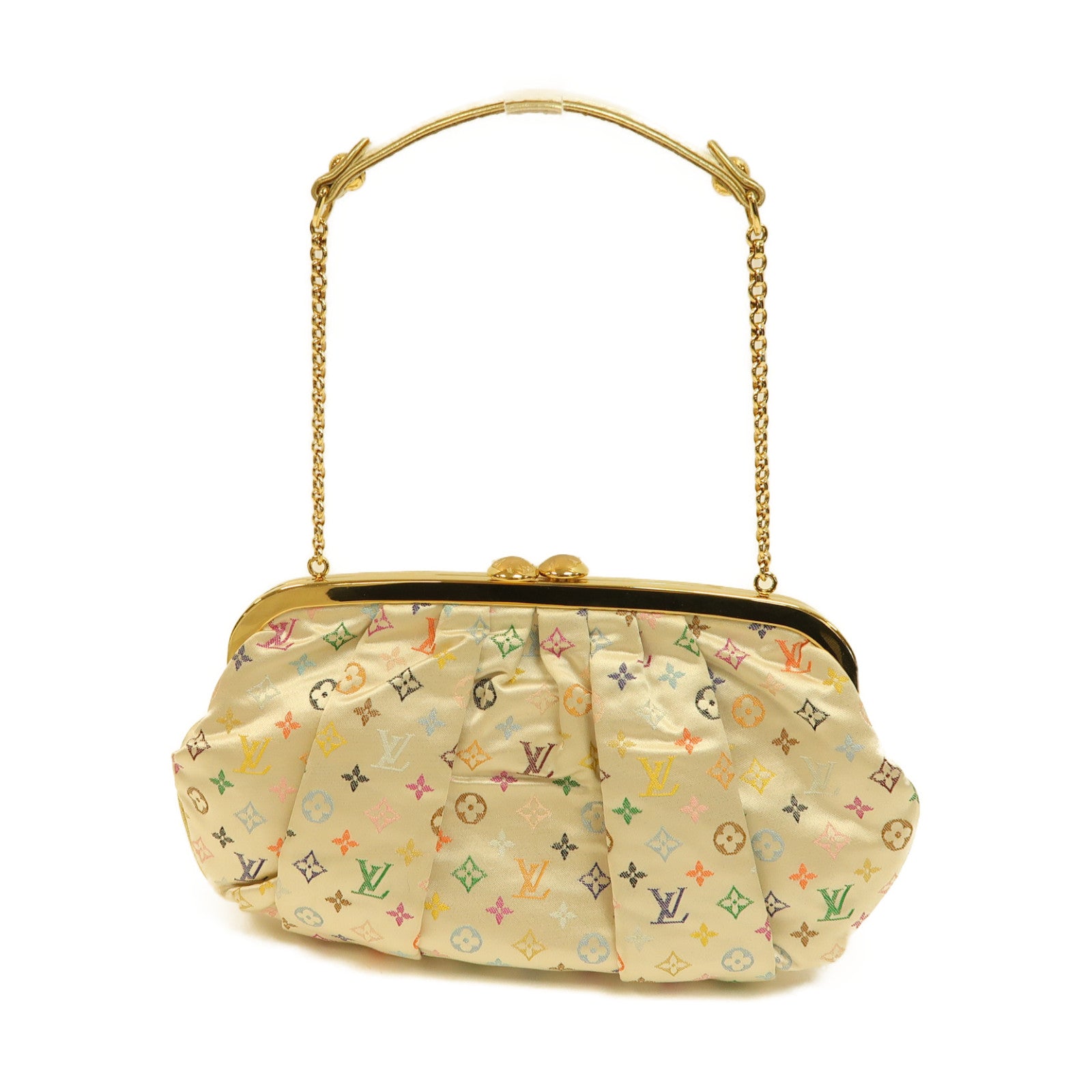 LOUIS VUITTON Monogram Satin Omoniere金扣手挽袋米白色