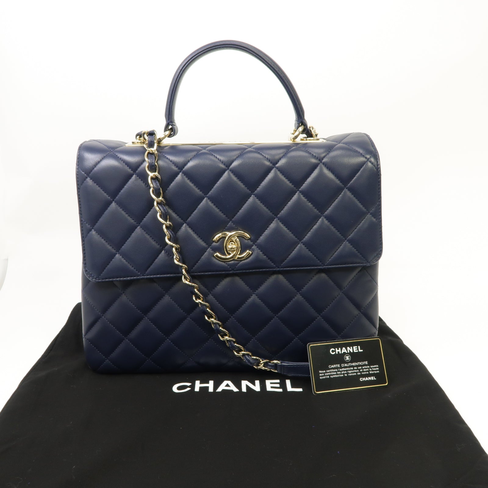 CHANEL 【激減優惠】菱格羊皮皮革Large Trendy CC金扣手挽肩背兩用袋深藍色
