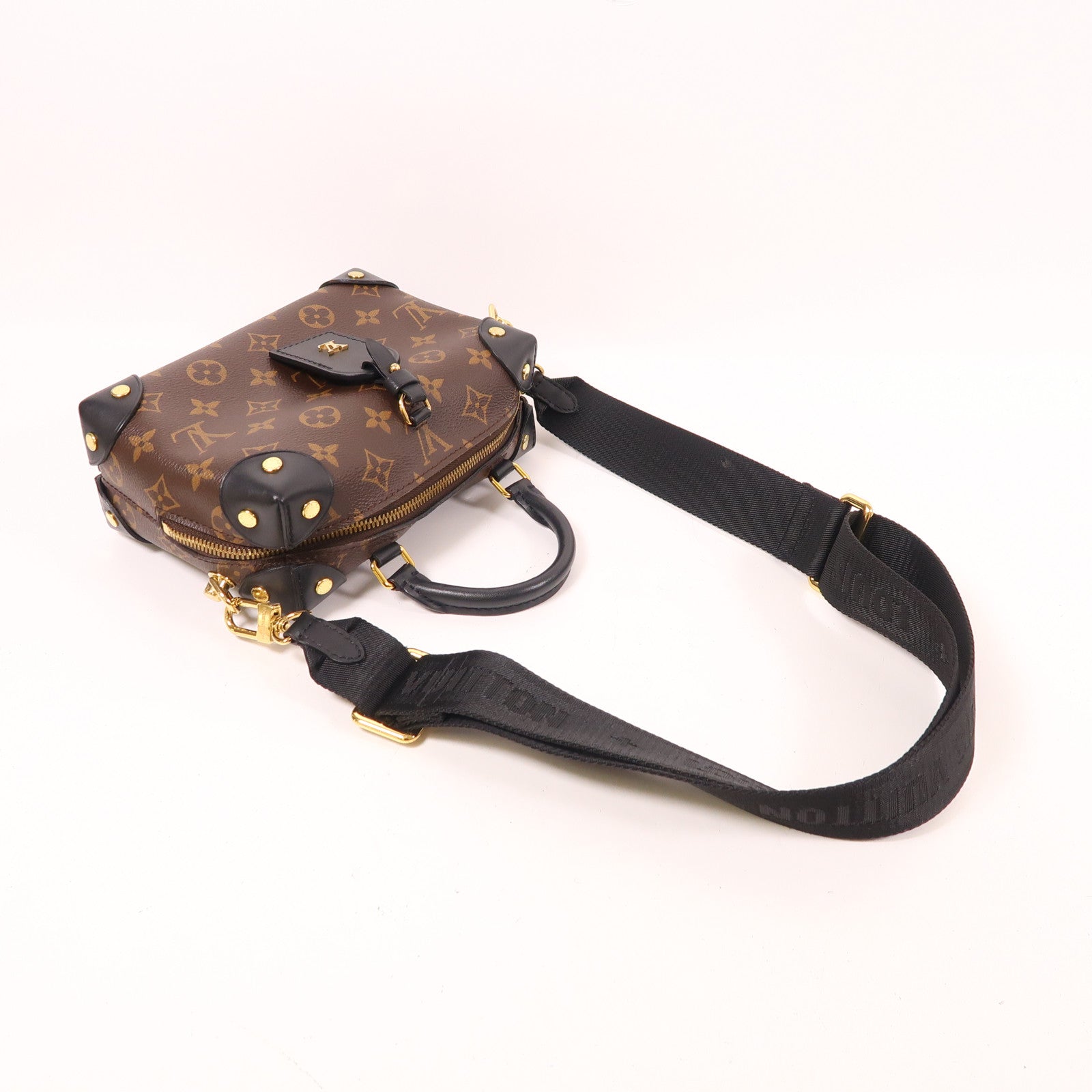LOUIS VUITTON Monogram Petite Malle Souple金扣手挽肩背兩用袋棕色