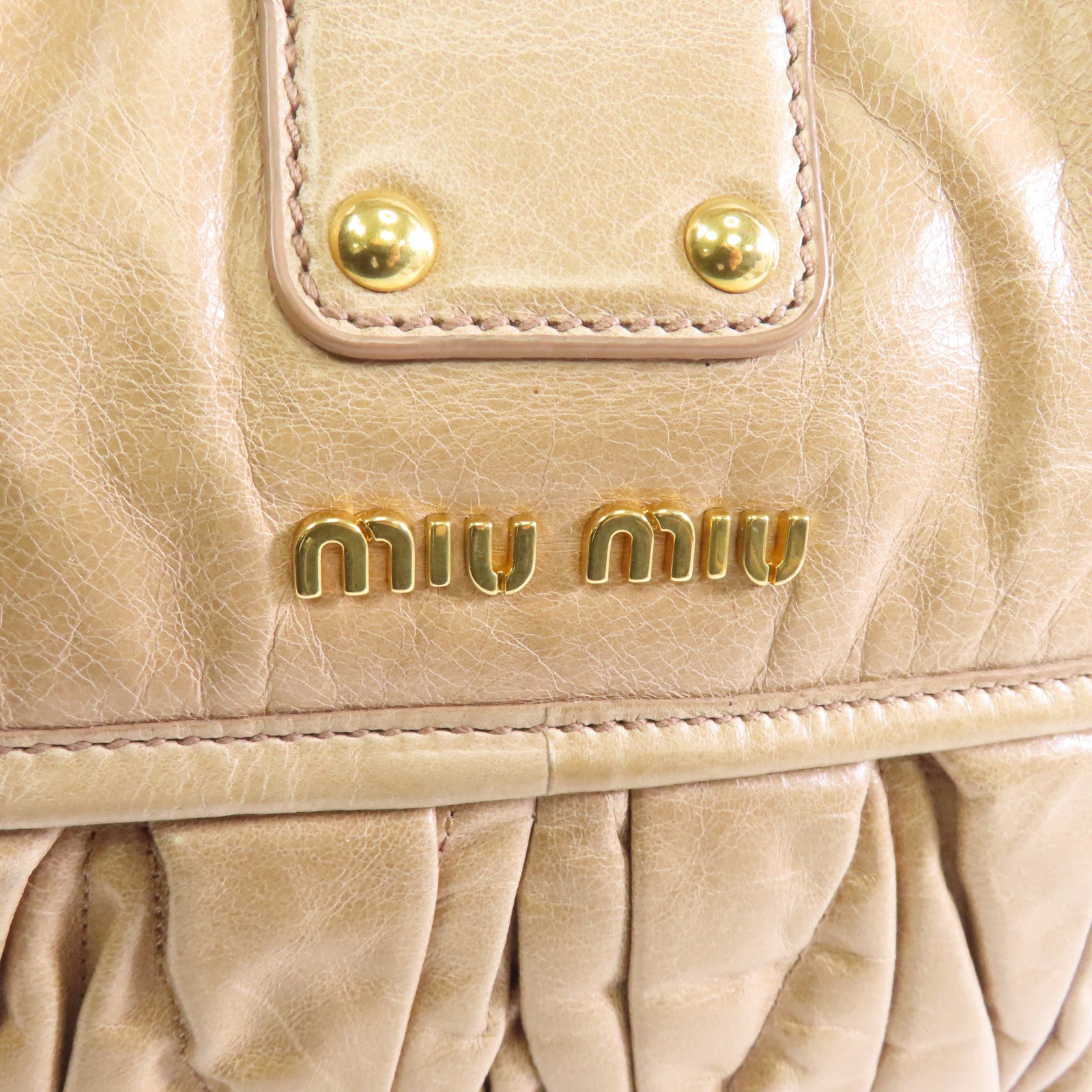 Miu Miu 皮革Matelassé Coffer金扣手挽肩背兩用袋啡色