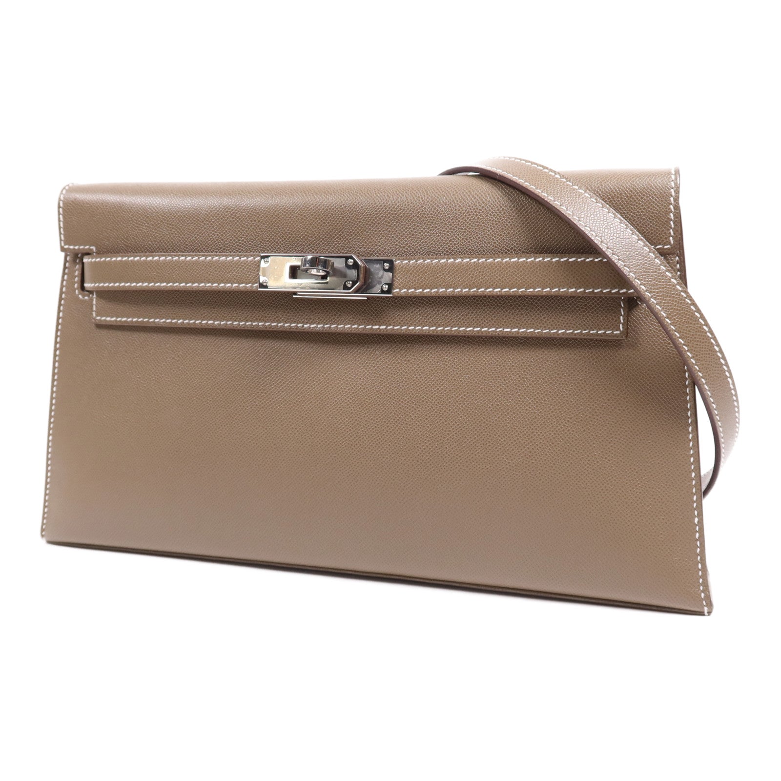 HERMES Epsom皮革Kelly Elan銀扣肩背袋