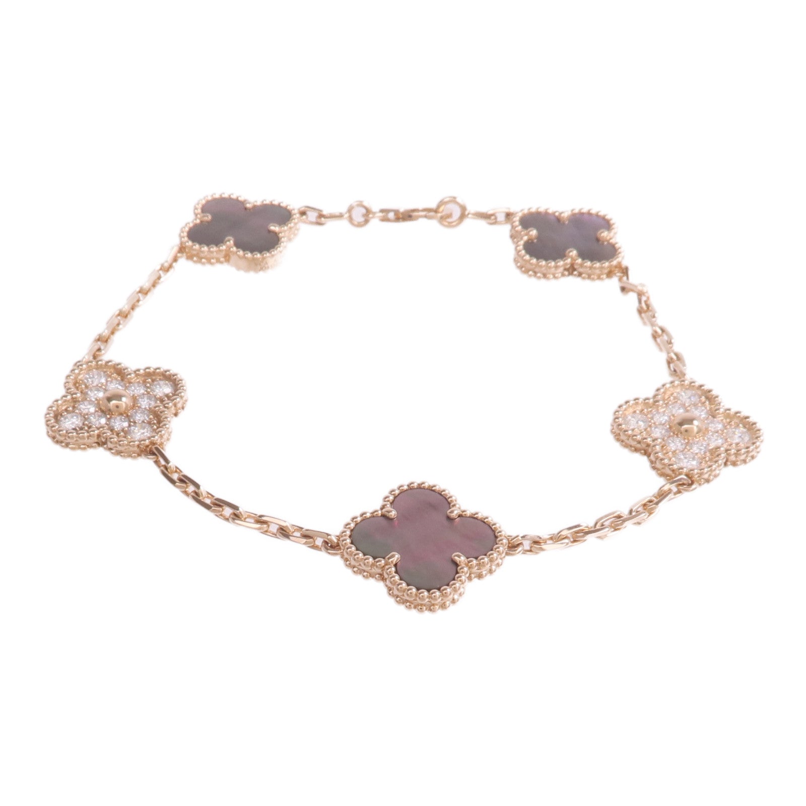 Van Cleef & Arpels 18K玫瑰金Vintage Alhambra Bracelet 5 Motifs珍珠母貝/鑽石手鏈