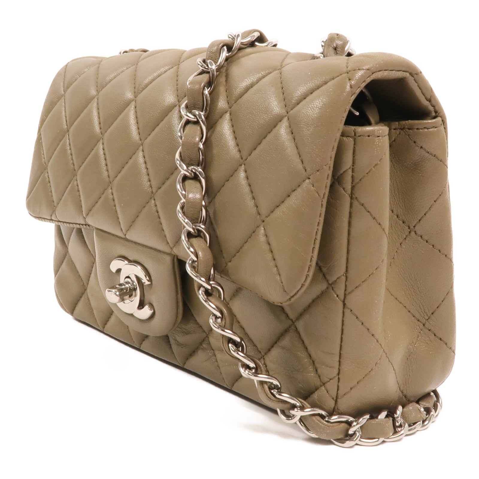 CHANEL 羊皮皮革Mini Classic 20銀扣鏈帶肩背袋