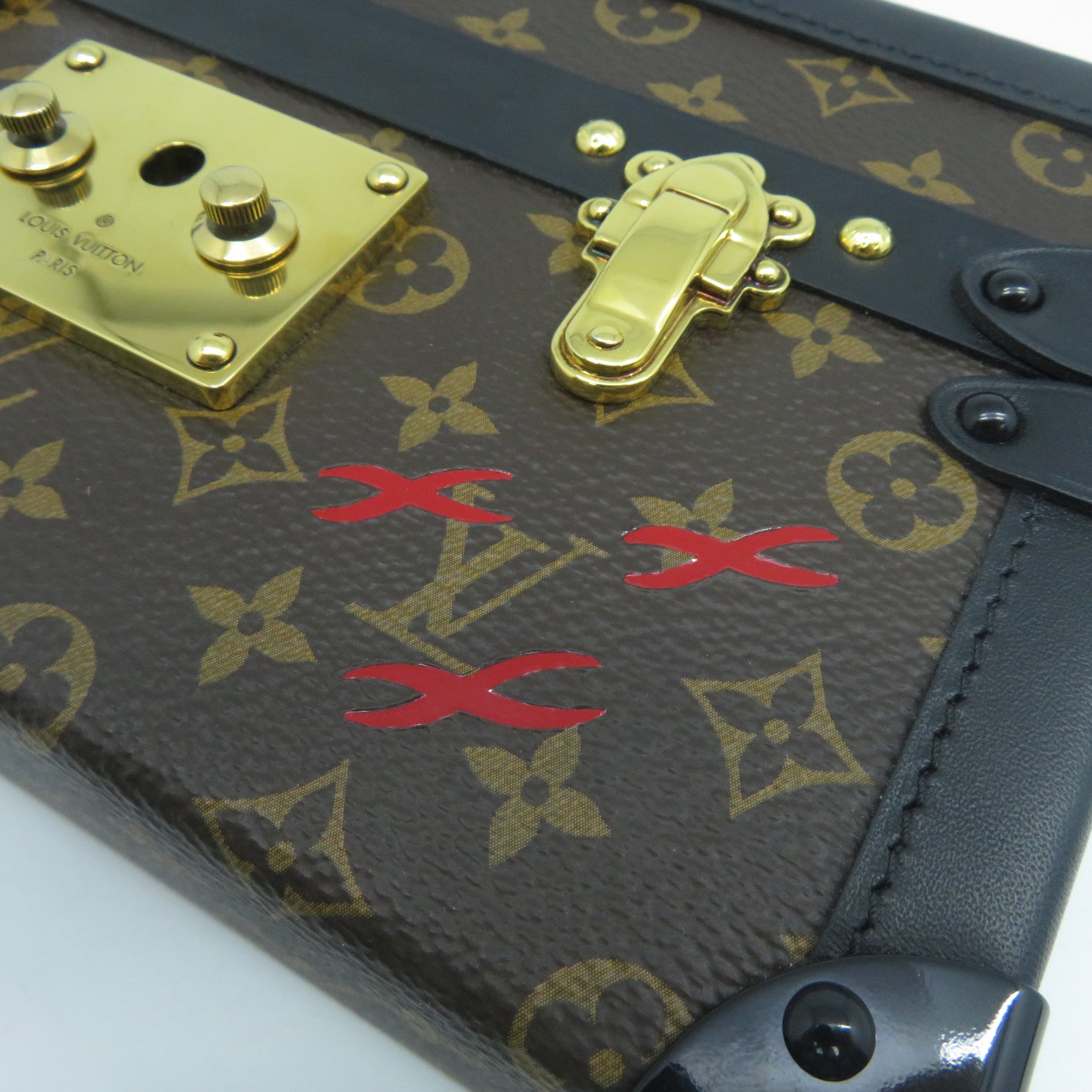 LOUIS VUITTON Monogram Petite Malle金扣肩背袋啡色/黑色