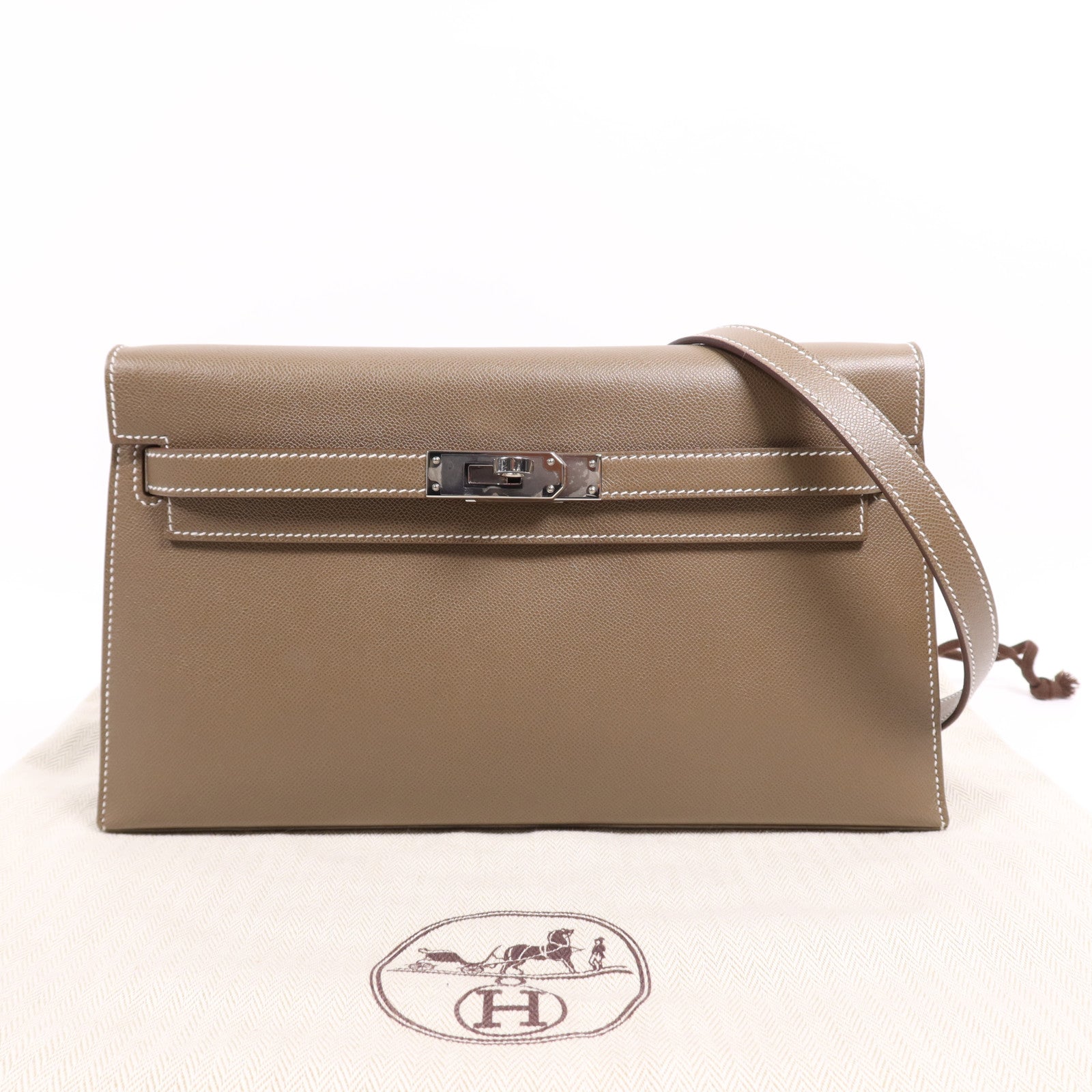 HERMES Epsom皮革Kelly Elan銀扣肩背袋