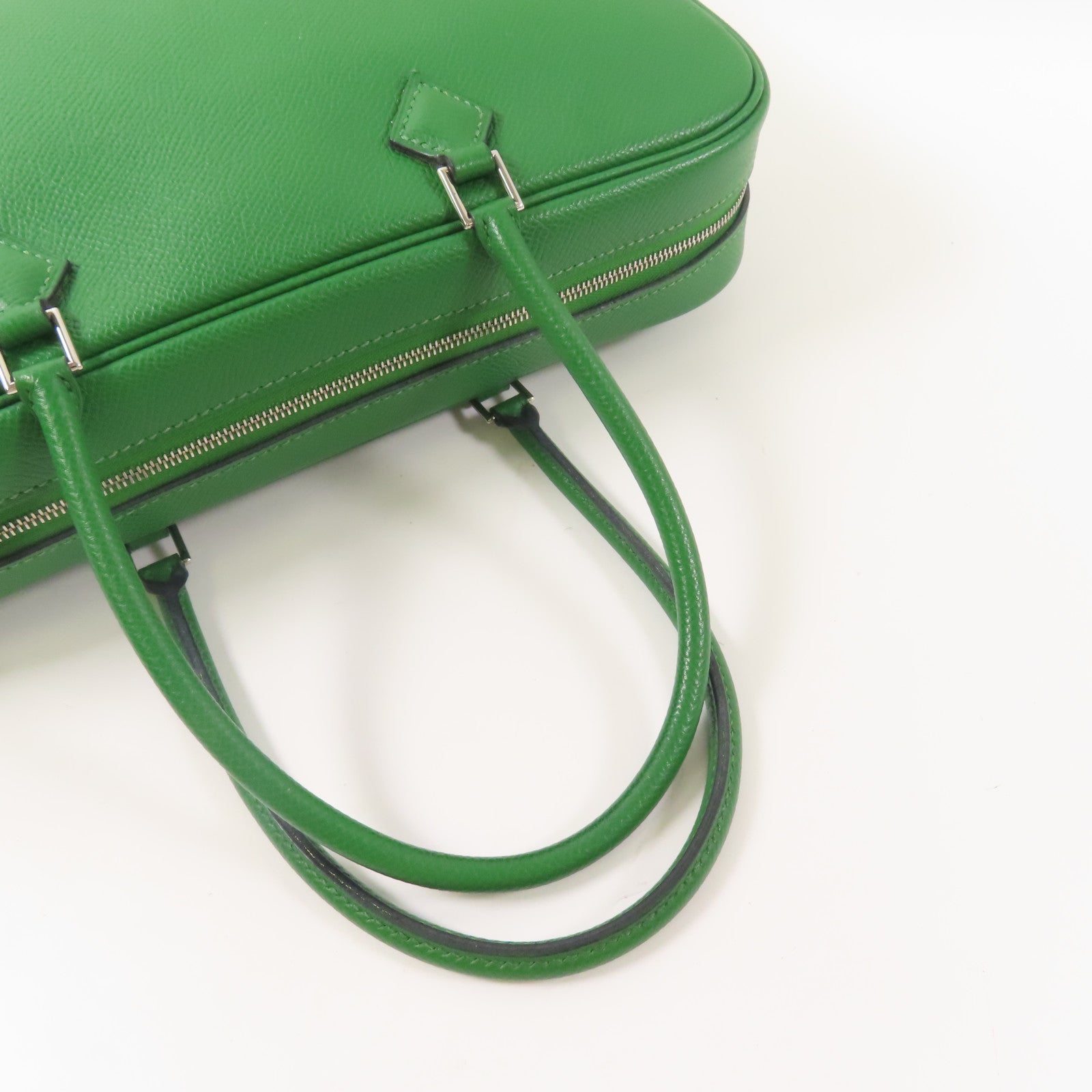 HERMES Epsom皮革Plume 28銀扣手挽袋Vert Bengale Emerald