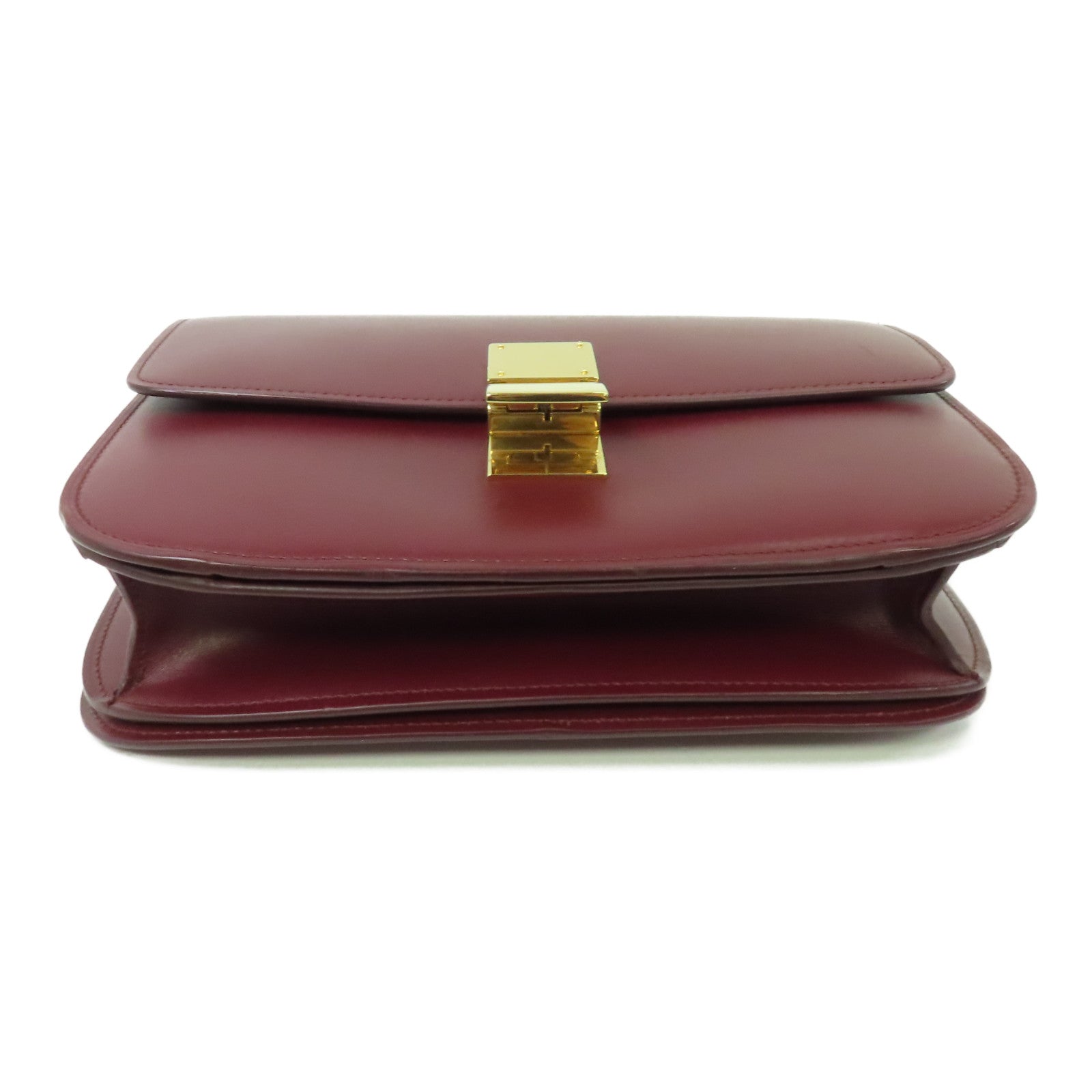 CELINE 【激減優惠】牛皮皮革Classic Box金扣肩背袋酒紅色