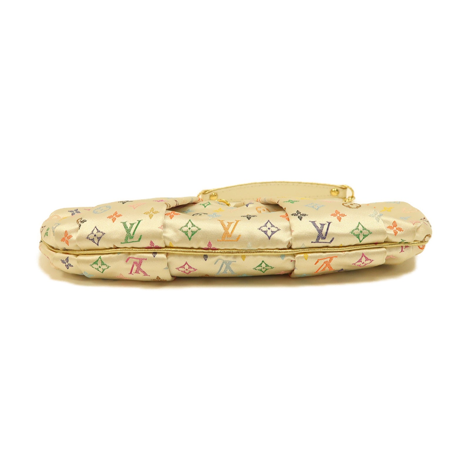 LOUIS VUITTON Monogram Satin Omoniere金扣手挽袋米白色