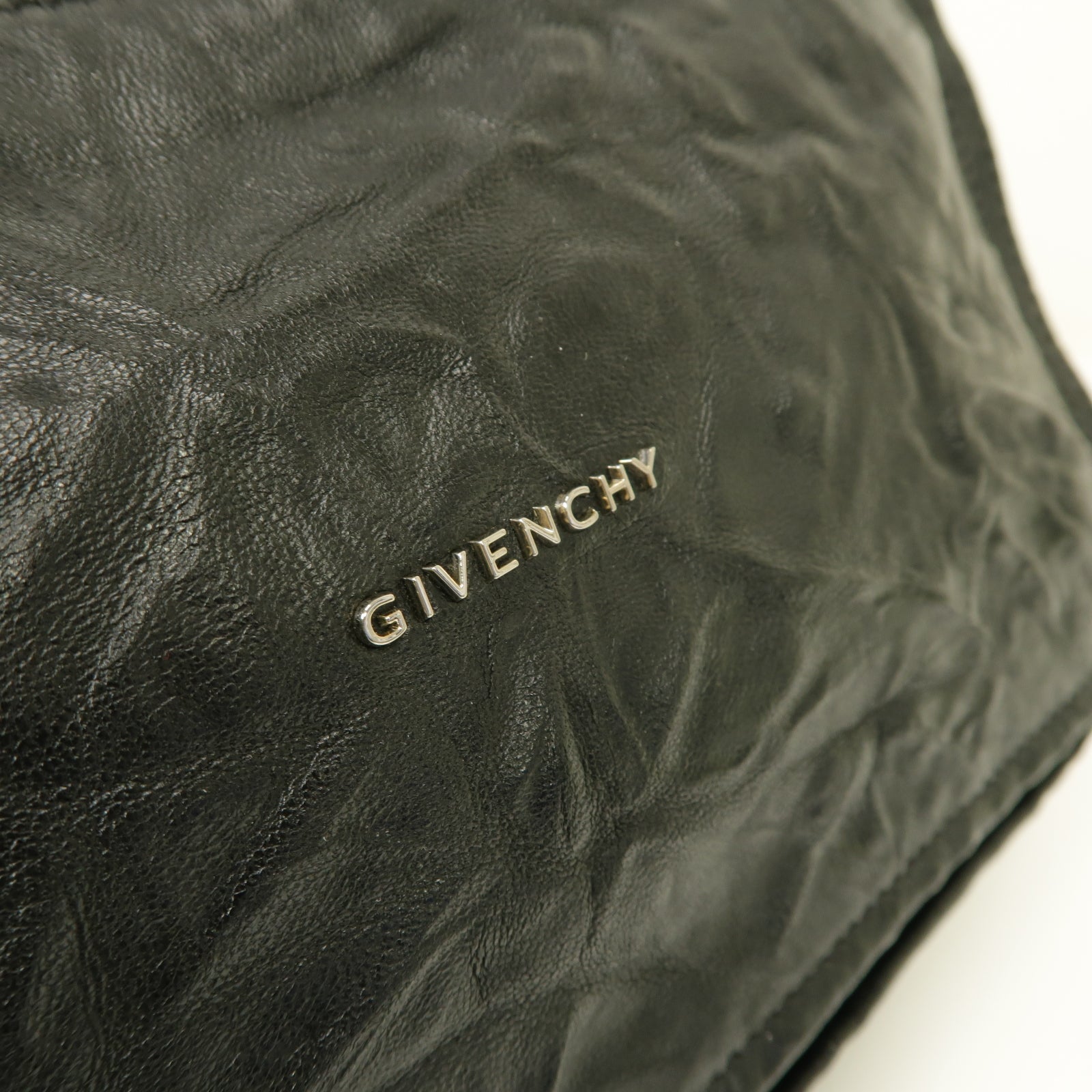 GIVENCHY 皮革Pandora銀扣手挽肩背兩用袋黒色
