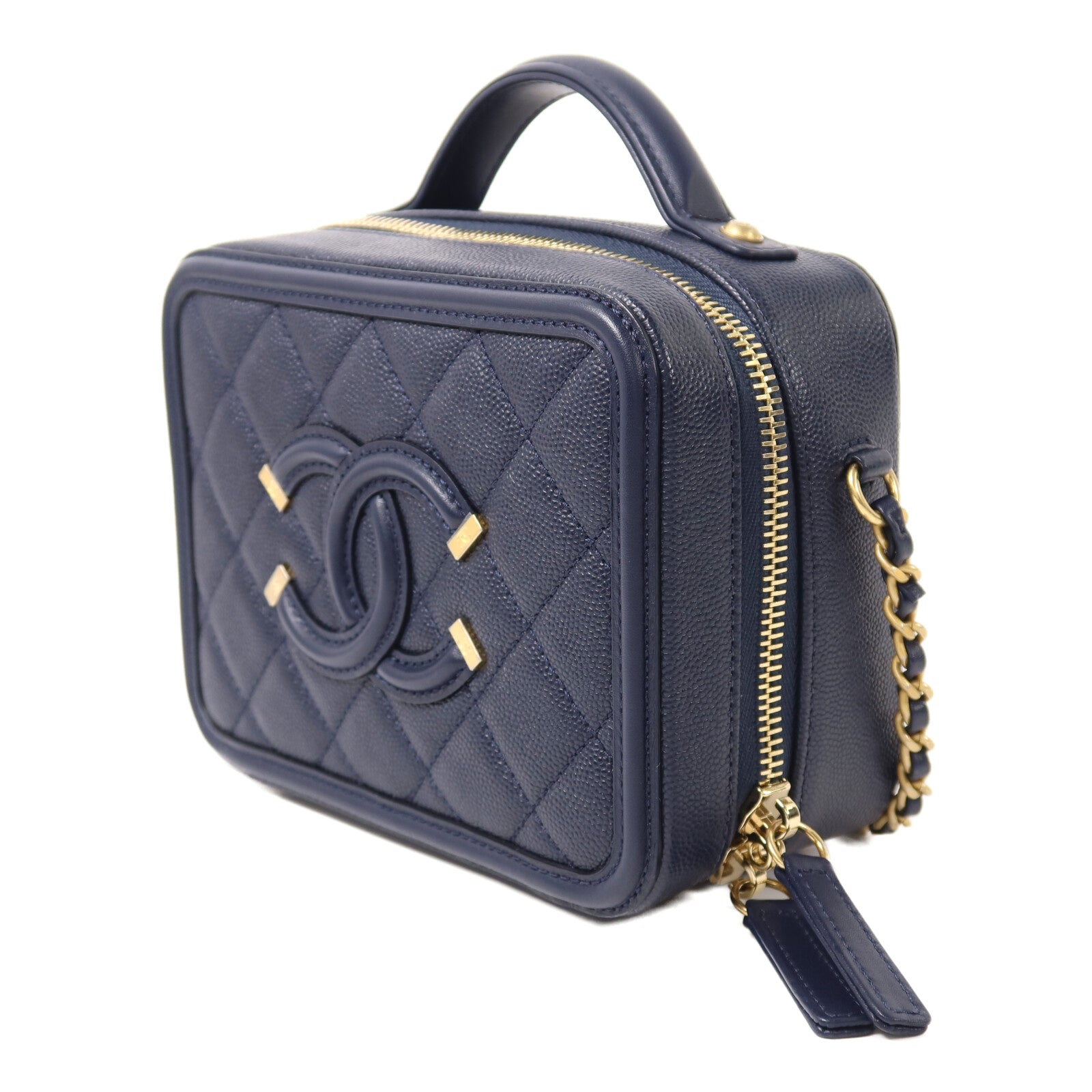 CHANEL 【激減優惠】牛皮皮革Vanity Case金扣鏈帶手挽肩背兩用袋