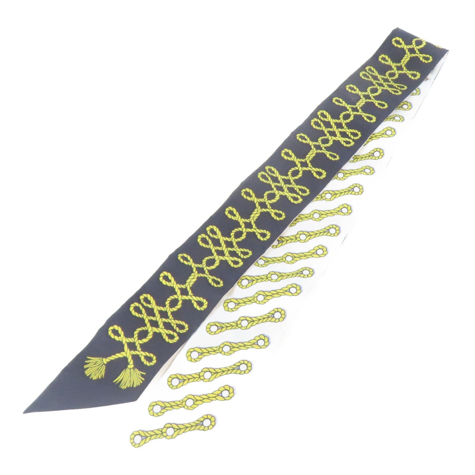 HERMES 絲質Twilly絲巾黑色/白色/黃色