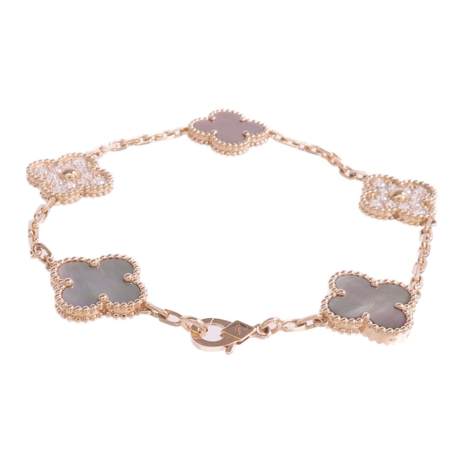 Van Cleef & Arpels 18K玫瑰金Vintage Alhambra Bracelet 5 Motifs珍珠母貝/鑽石手鏈