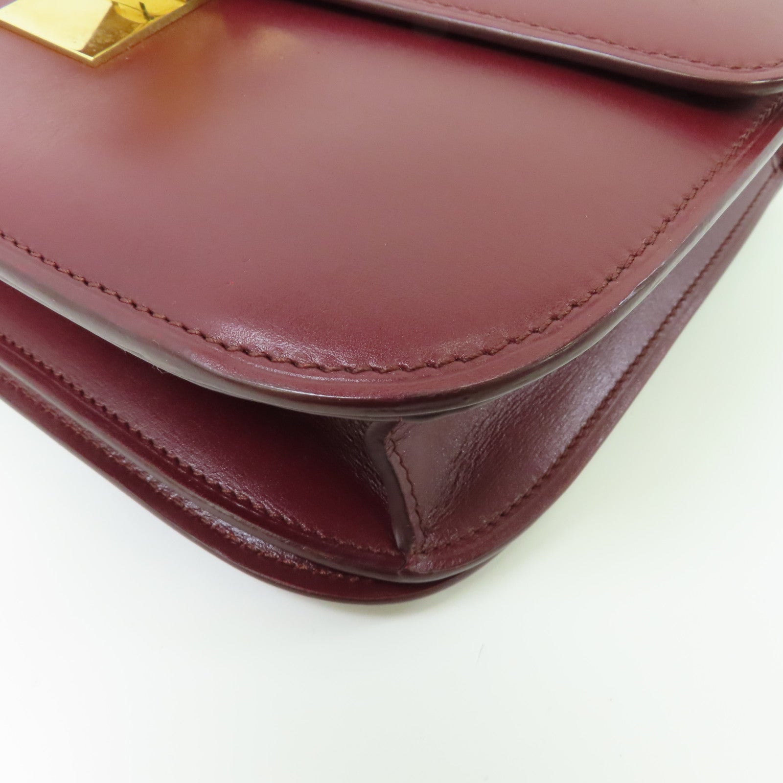 CELINE 【激減優惠】牛皮皮革Classic Box金扣肩背袋酒紅色