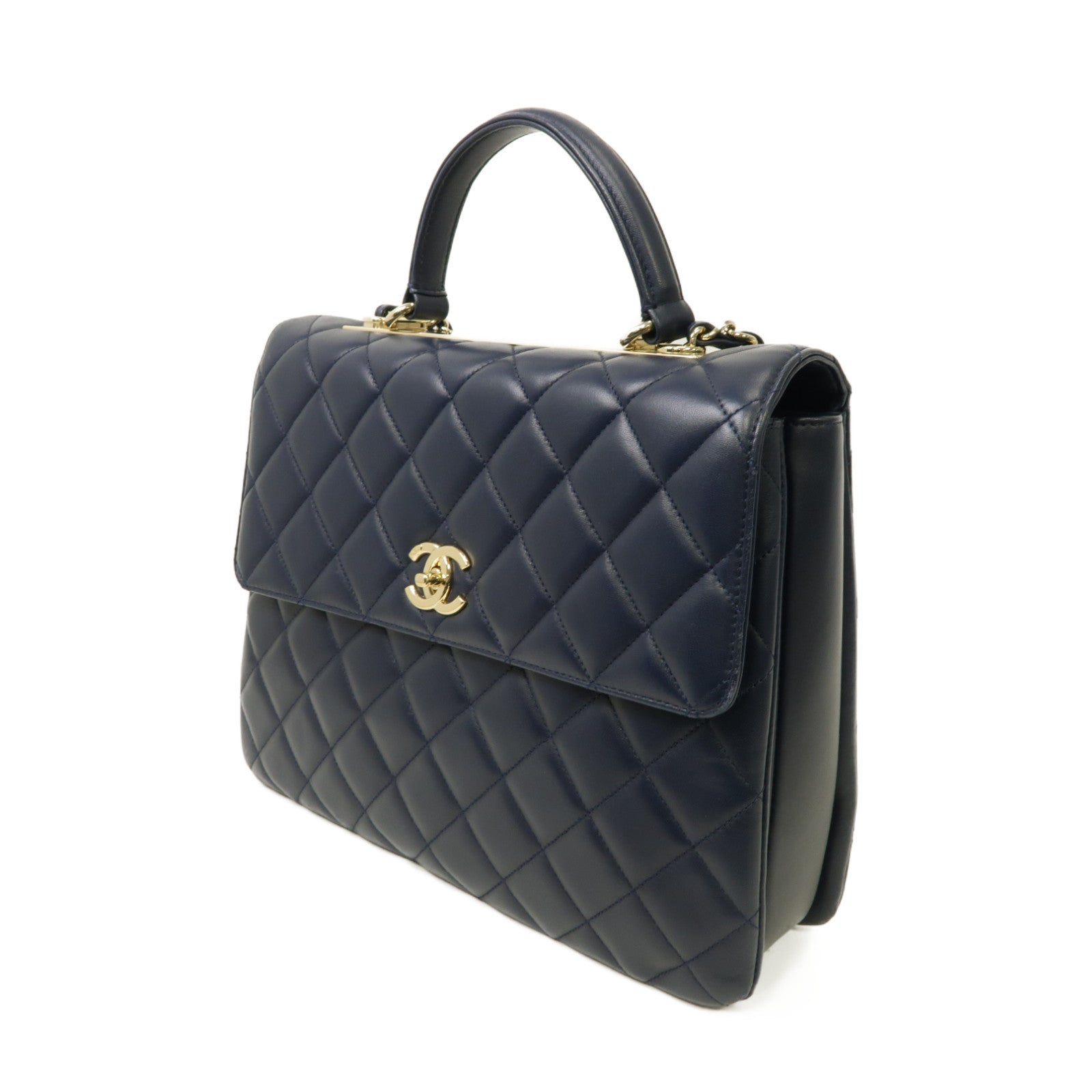 CHANEL 【激減優惠】菱格羊皮皮革Large Trendy CC金扣手挽肩背兩用袋深藍色
