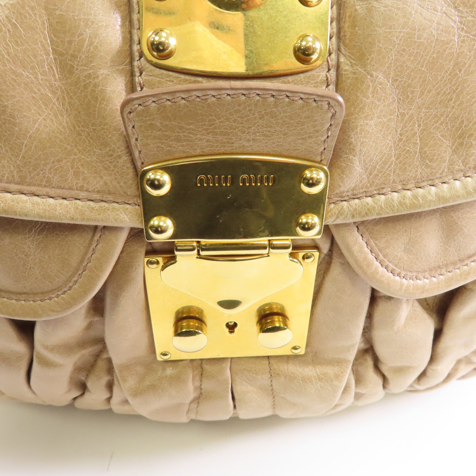 Miu Miu 皮革Matelassé Coffer金扣手挽肩背兩用袋啡色