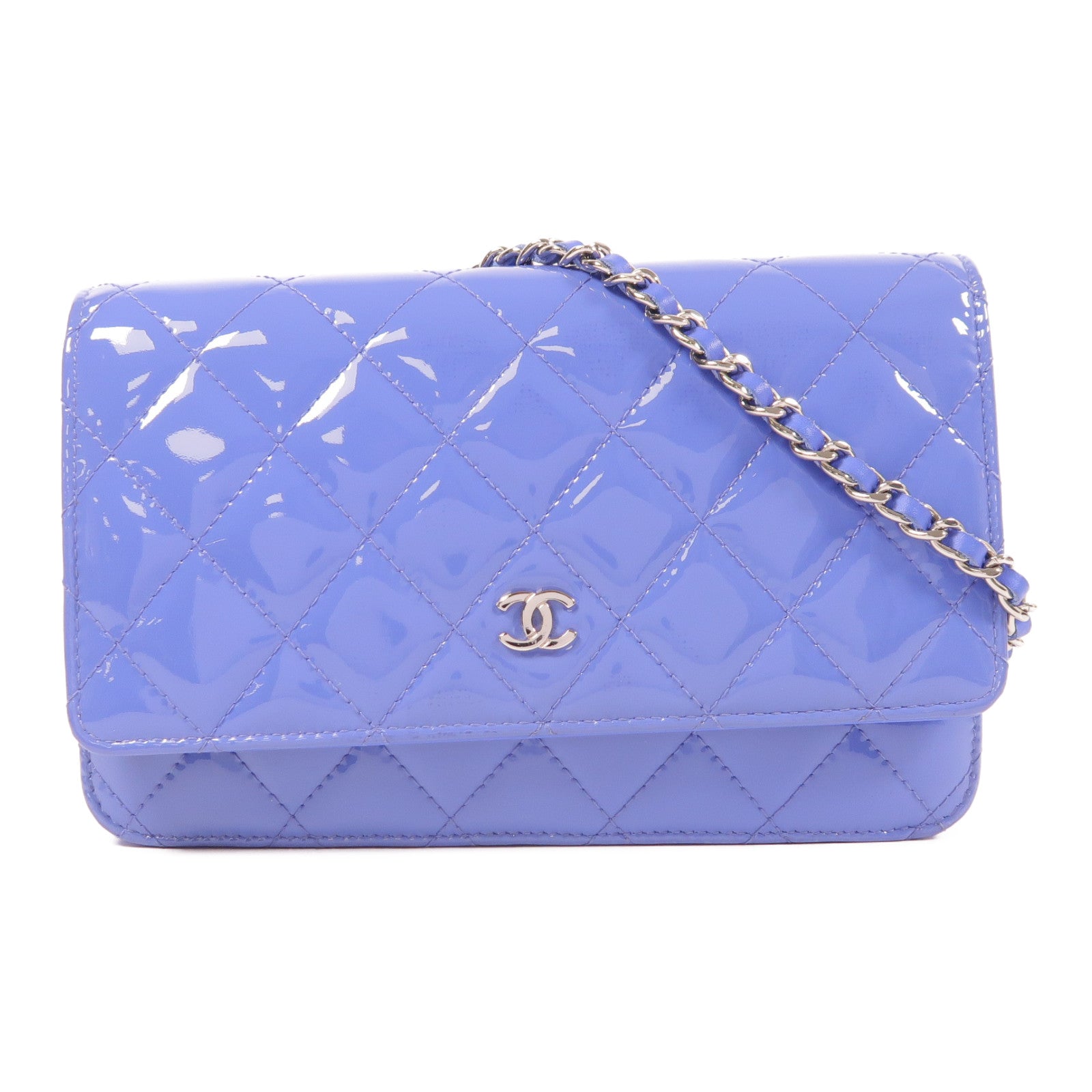 CHANEL 漆皮皮革Wallet On Chain銀扣鏈帶肩背袋