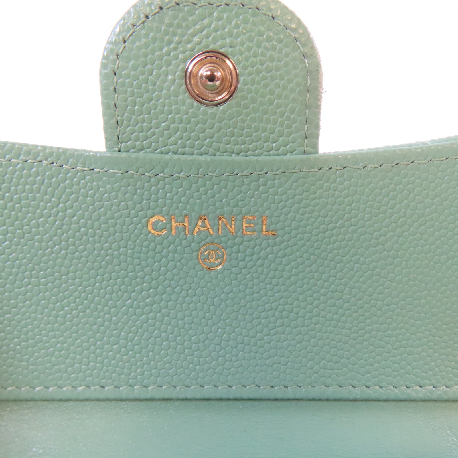 CHANEL 【清倉大減價】菱格牛皮皮革Wallet金扣啪鈕錢包綠色