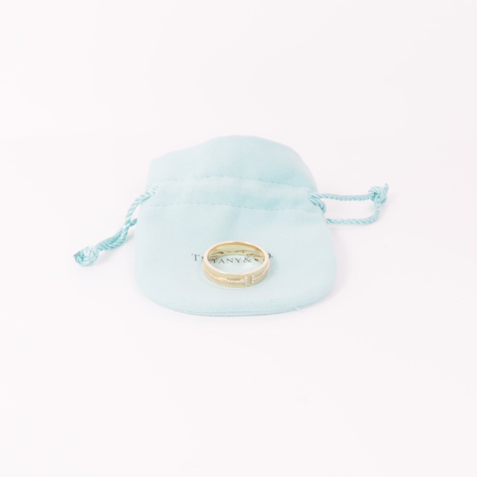 TIFFANY＆CO 18K玫瑰金T Narrow Diamond Ring鑽石戒指US#10