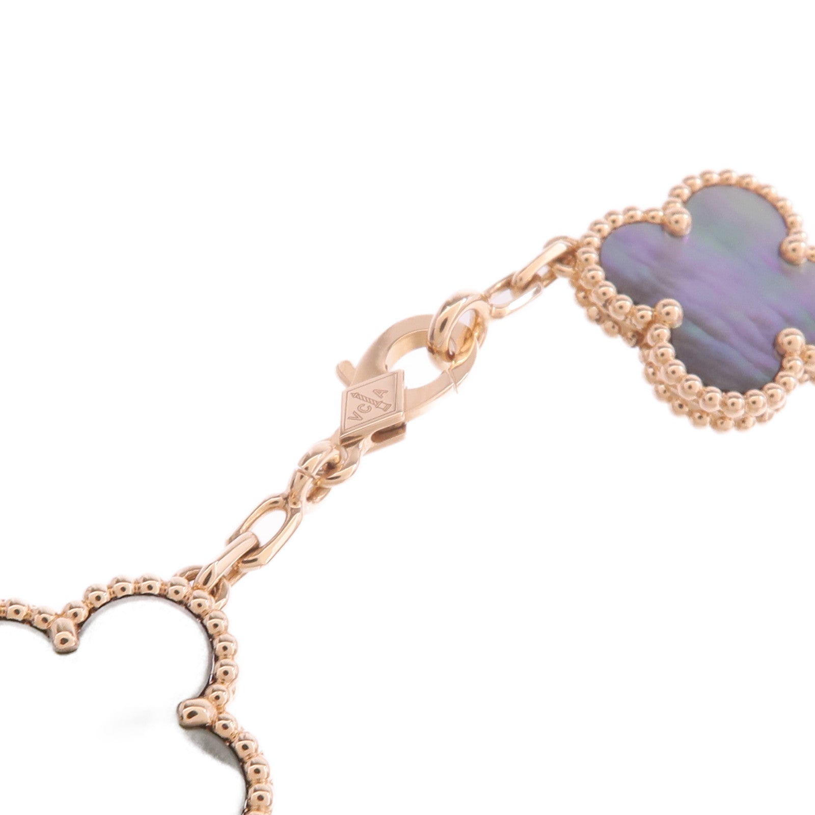 Van Cleef & Arpels 18K玫瑰金Vintage Alhambra Bracelet 5 Motifs珍珠母貝/鑽石手鏈