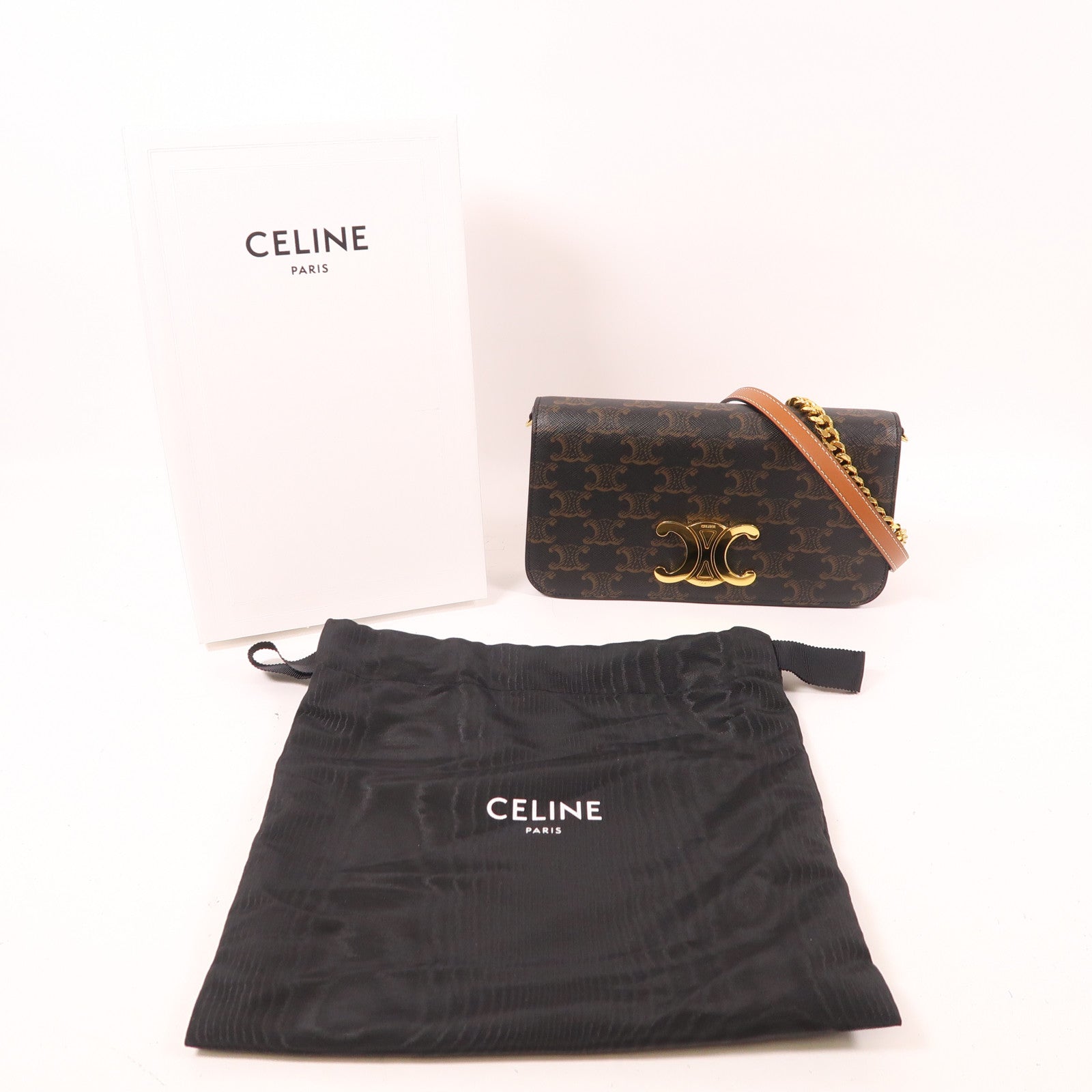 CELINE 塗層帆布Triomphe Mulipochette金扣肩背袋