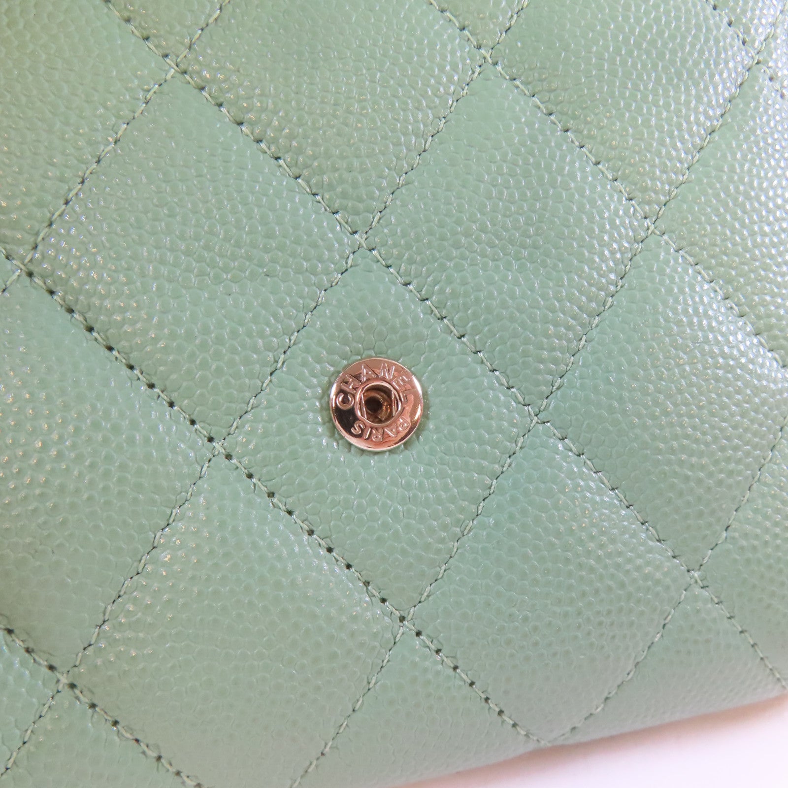 CHANEL 【清倉大減價】菱格牛皮皮革Wallet金扣啪鈕錢包綠色