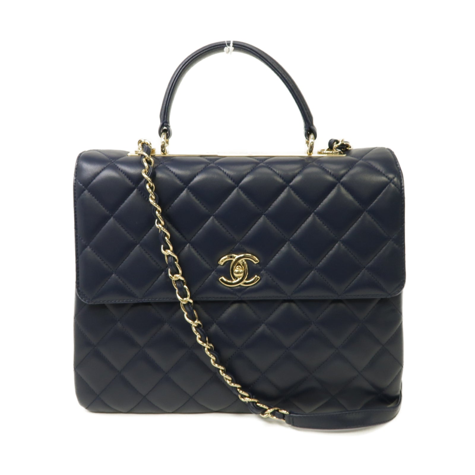 CHANEL 【激減優惠】菱格羊皮皮革Large Trendy CC金扣手挽肩背兩用袋深藍色
